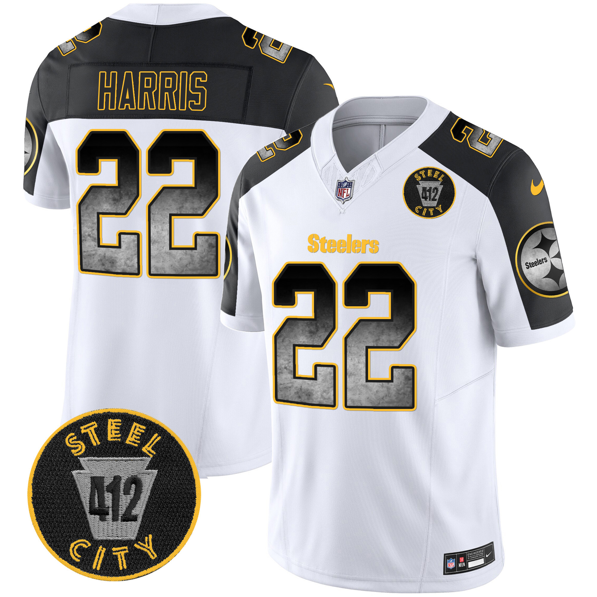 Men's Steelers Arch Smoke 412 Patch Vapor Limited Jersey - All Stitched - Image 46