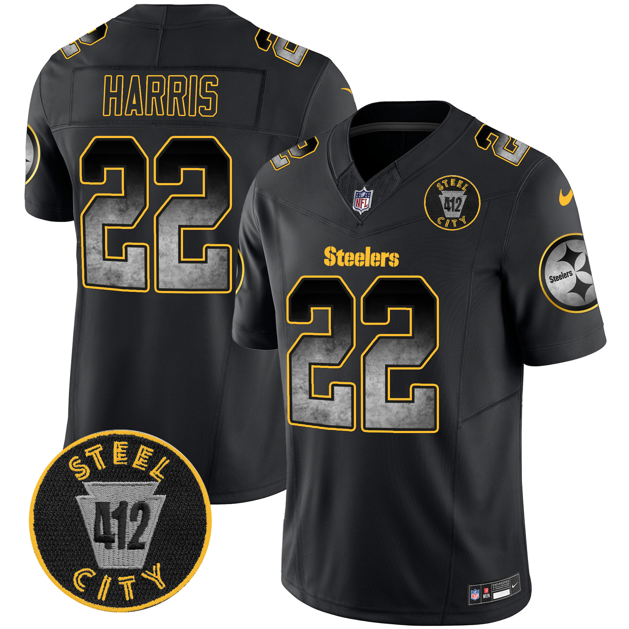 Men's Steelers Arch Smoke 412 Patch Vapor Limited Jersey - All Stitched - Image 6