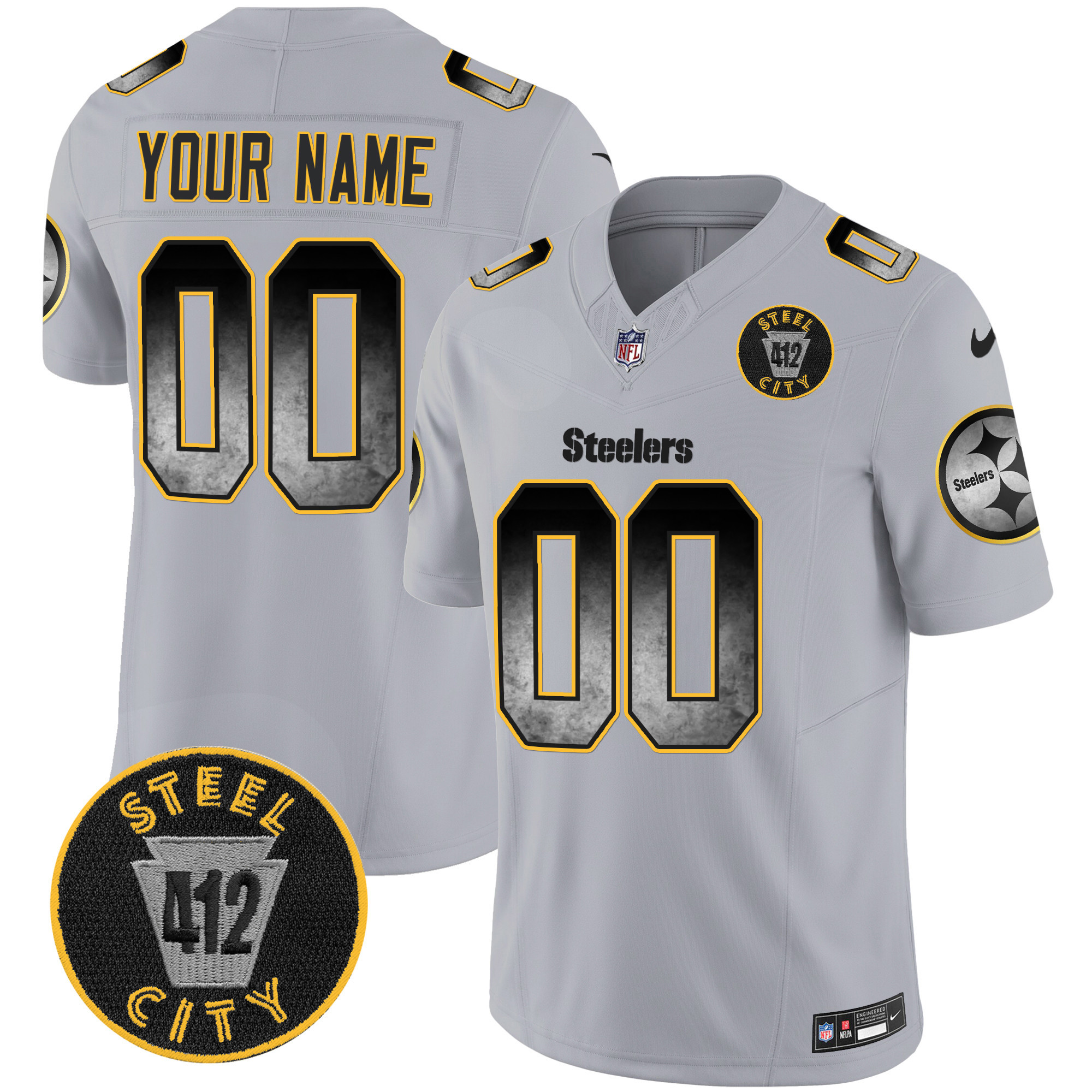 Steelers Arch Smoke 412 Patch Vapor Limited Custom Jersey - All Stitched - Image 4