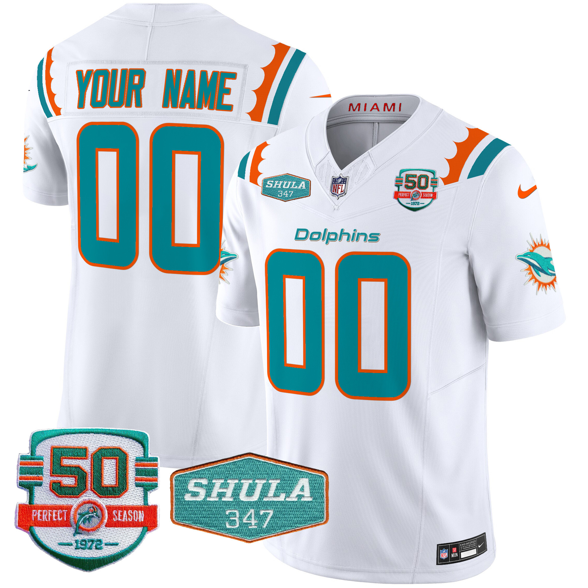 Dolphins 50th & Don Shula 347 Memorial Patch Vapor Limited Custom Jersey - All Stitched - Image 2