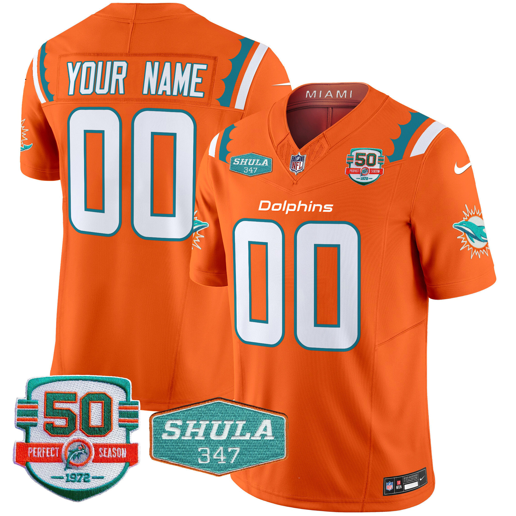 Dolphins 50th & Don Shula 347 Memorial Patch Vapor Limited Custom Jersey - All Stitched - Image 4