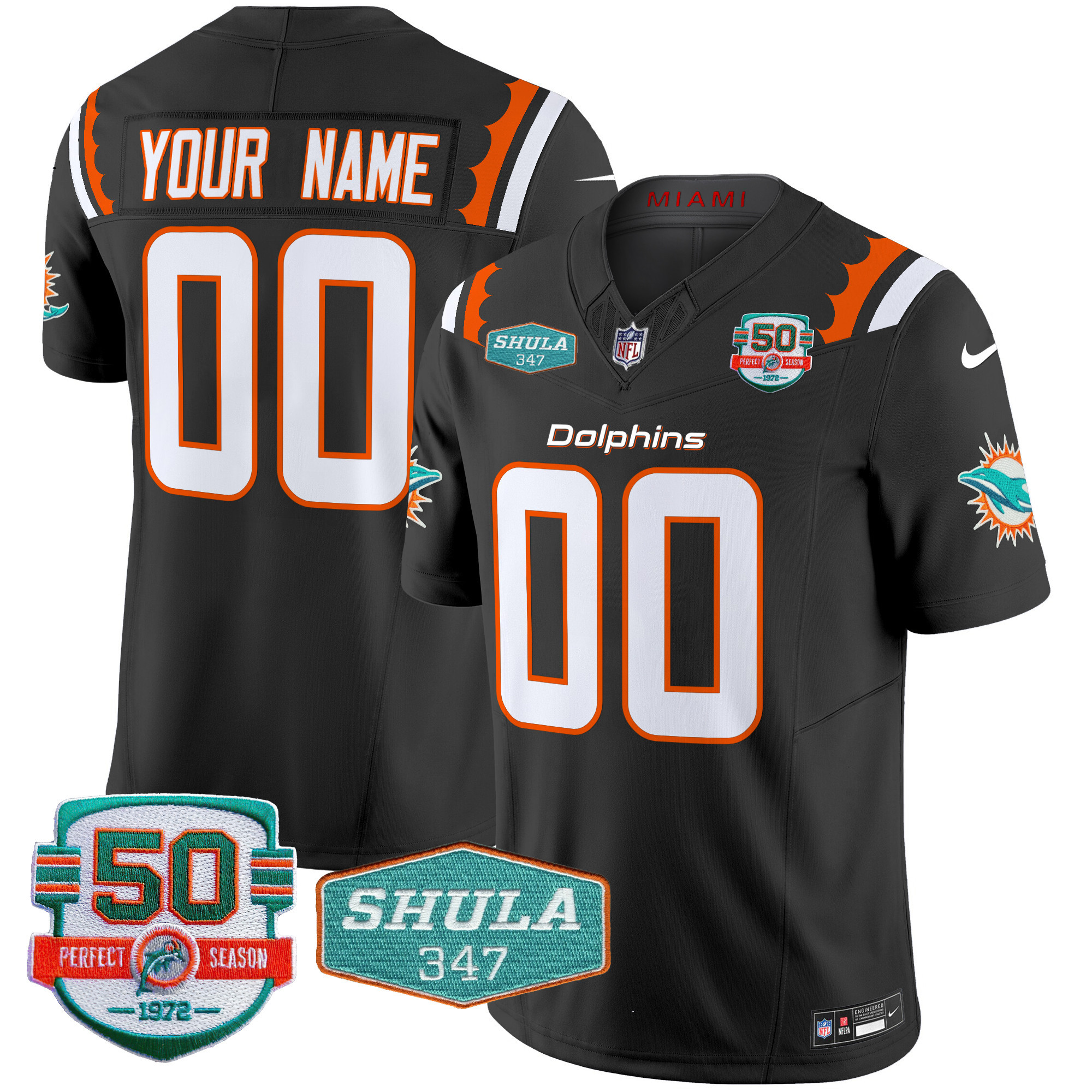 Dolphins 50th & Don Shula 347 Memorial Patch Vapor Limited Custom Jersey - All Stitched - Image 3