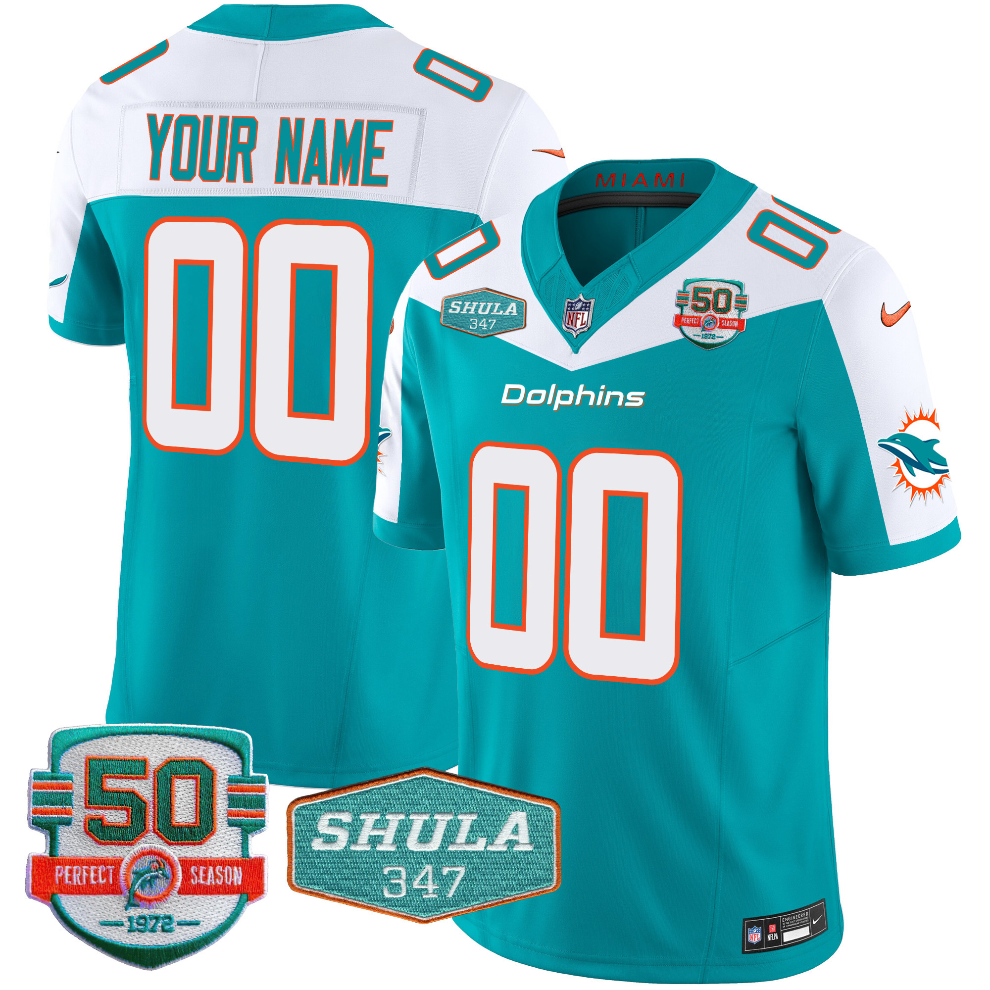 Dolphins Shula 347 Patch Vapor Limited Custom Jersey V2 - All Stitched - Image 2