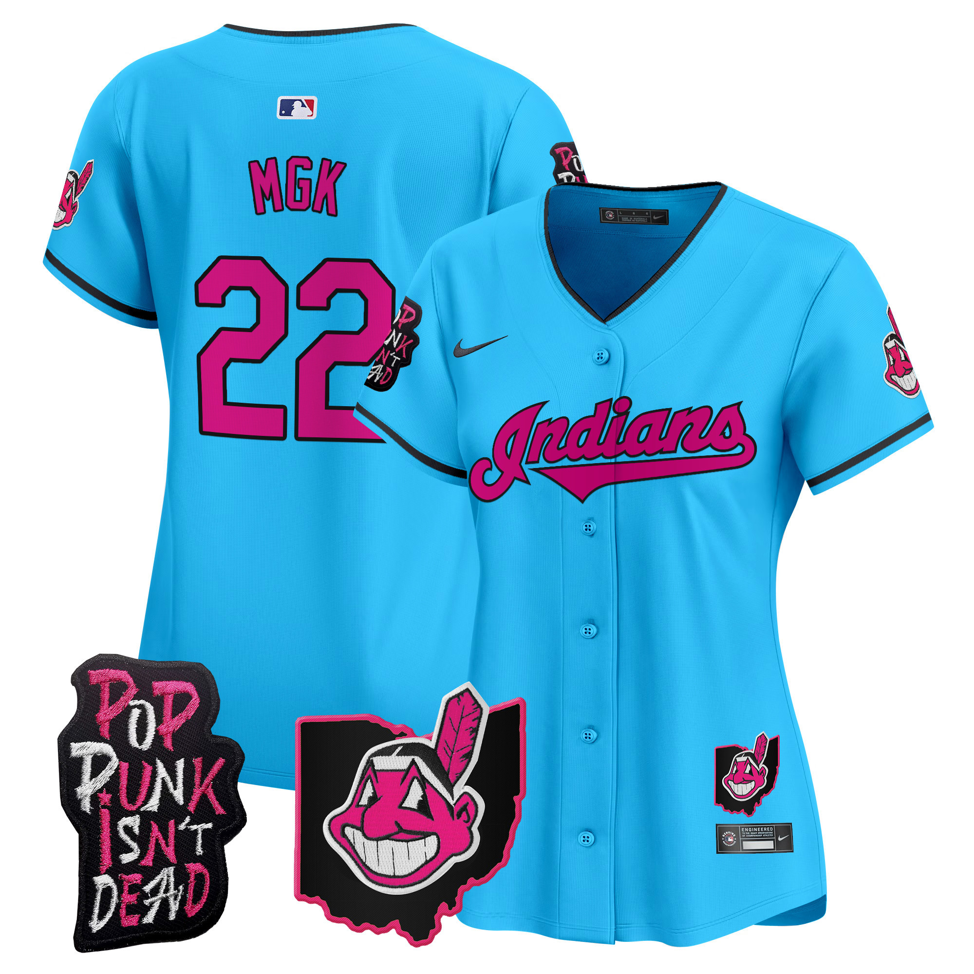 Women's Cleveland Indians MGK Patch Vapor Premier Limited Jersey - All Stitched - Image 46