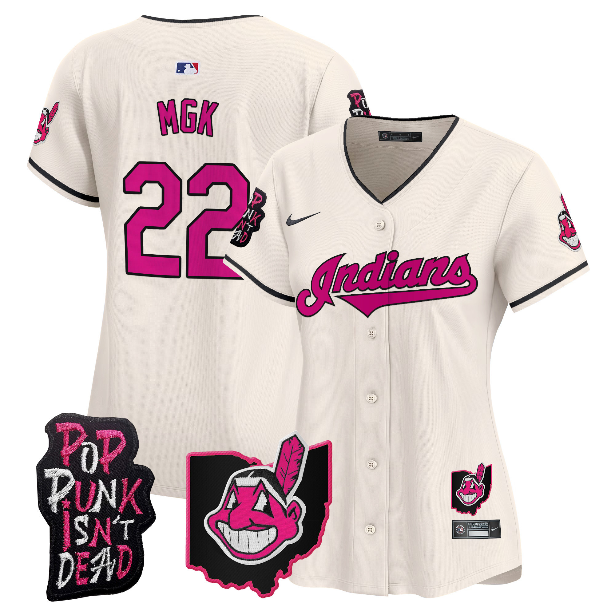 Women's Cleveland Indians MGK Patch Vapor Premier Limited Jersey - All Stitched - Image 19