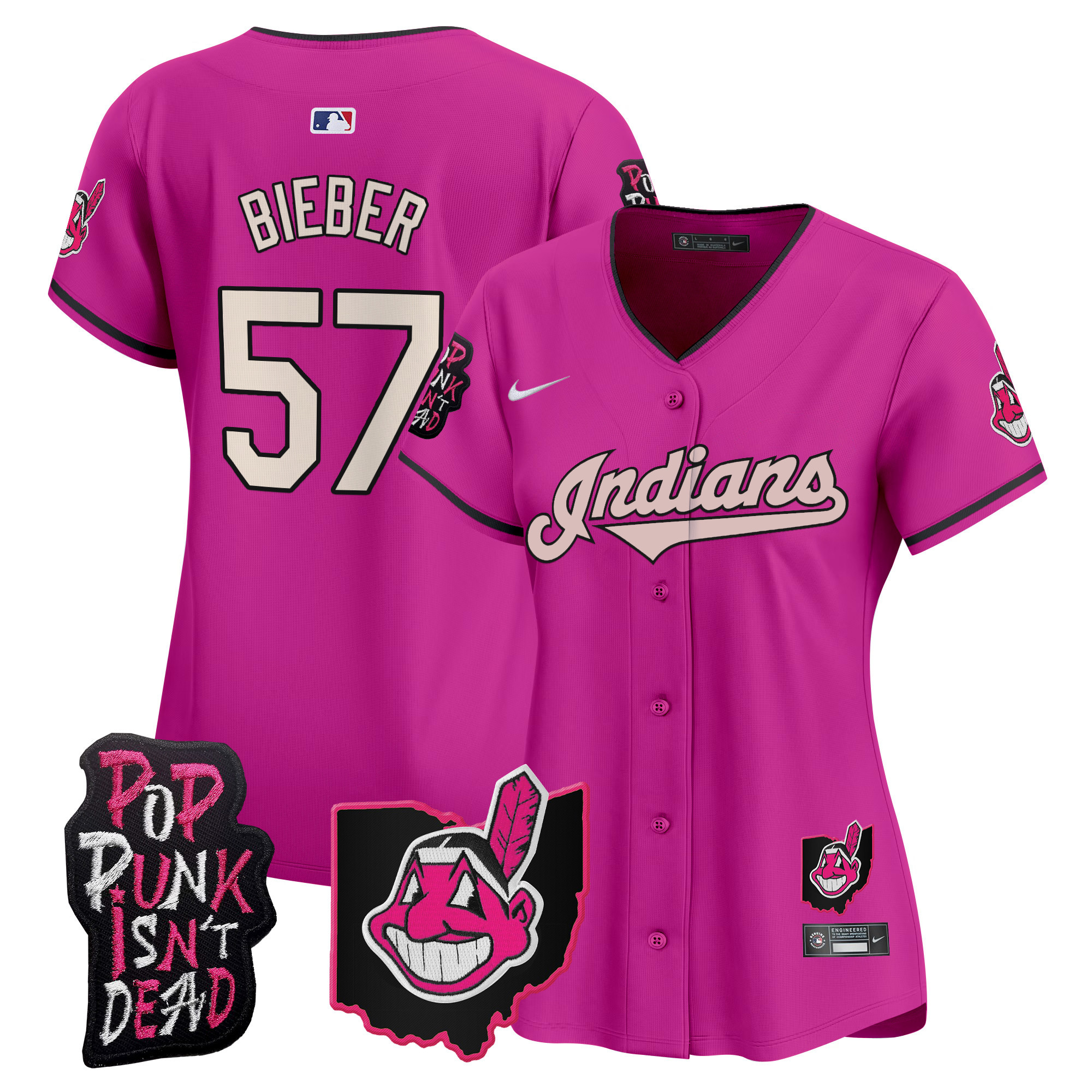 Women's Cleveland Indians MGK Patch Vapor Premier Limited Jersey - All Stitched - Image 3