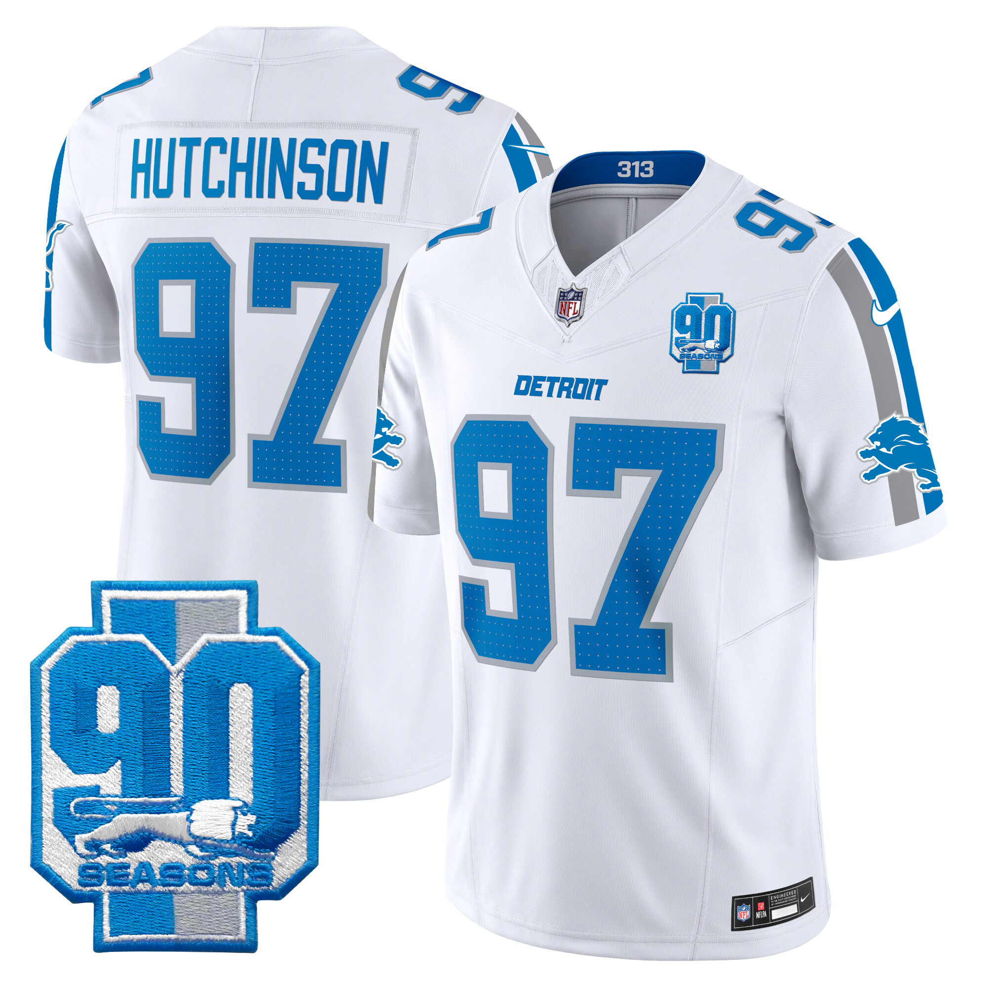 Men's Detroit Lions 90th Year Patch Vapor Limited Jersey - All Stitched - Image 8