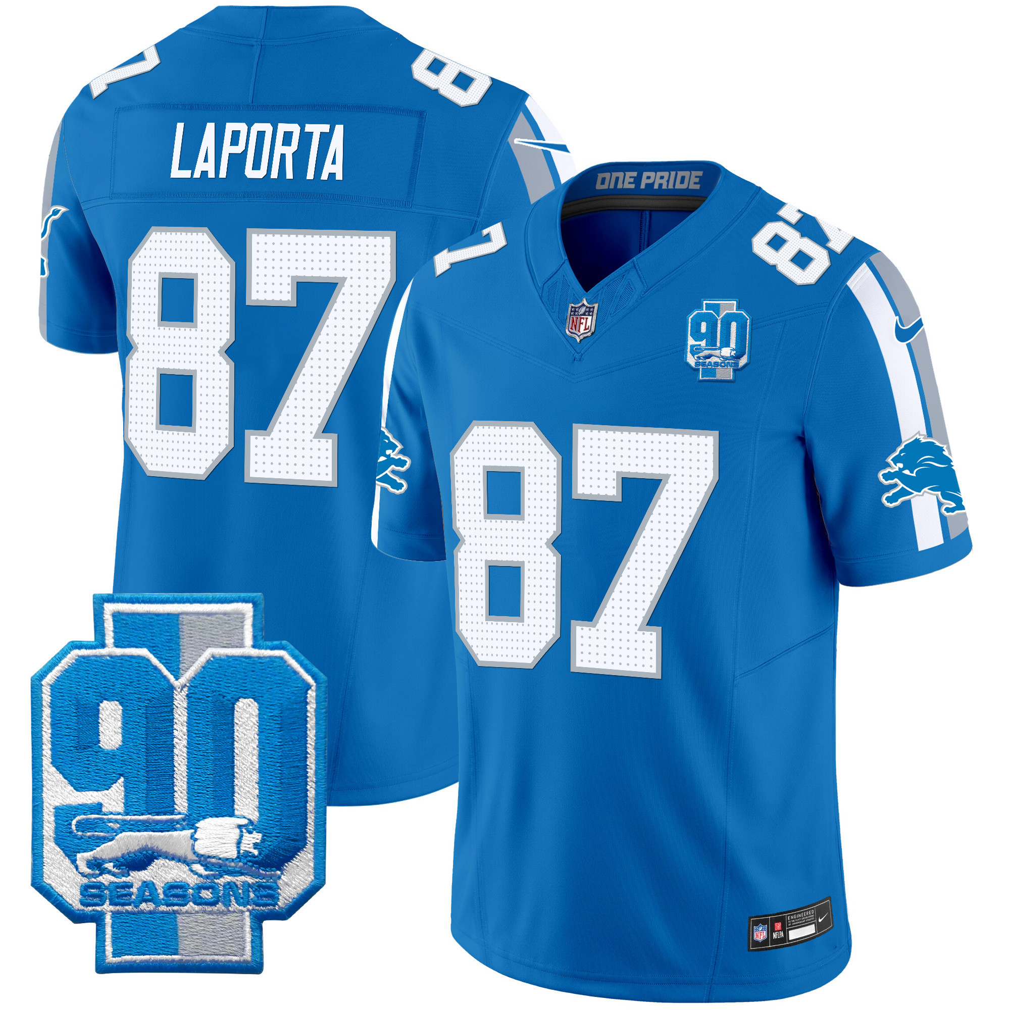 Men's Detroit Lions 90th Year Patch Vapor Limited Jersey - All Stitched - Image 20