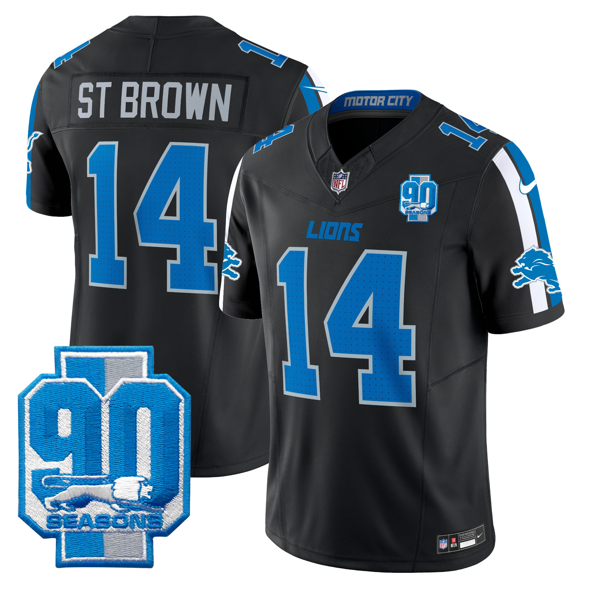 Men's Detroit Lions 90th Year Patch Vapor Limited Jersey - All Stitched - Image 3