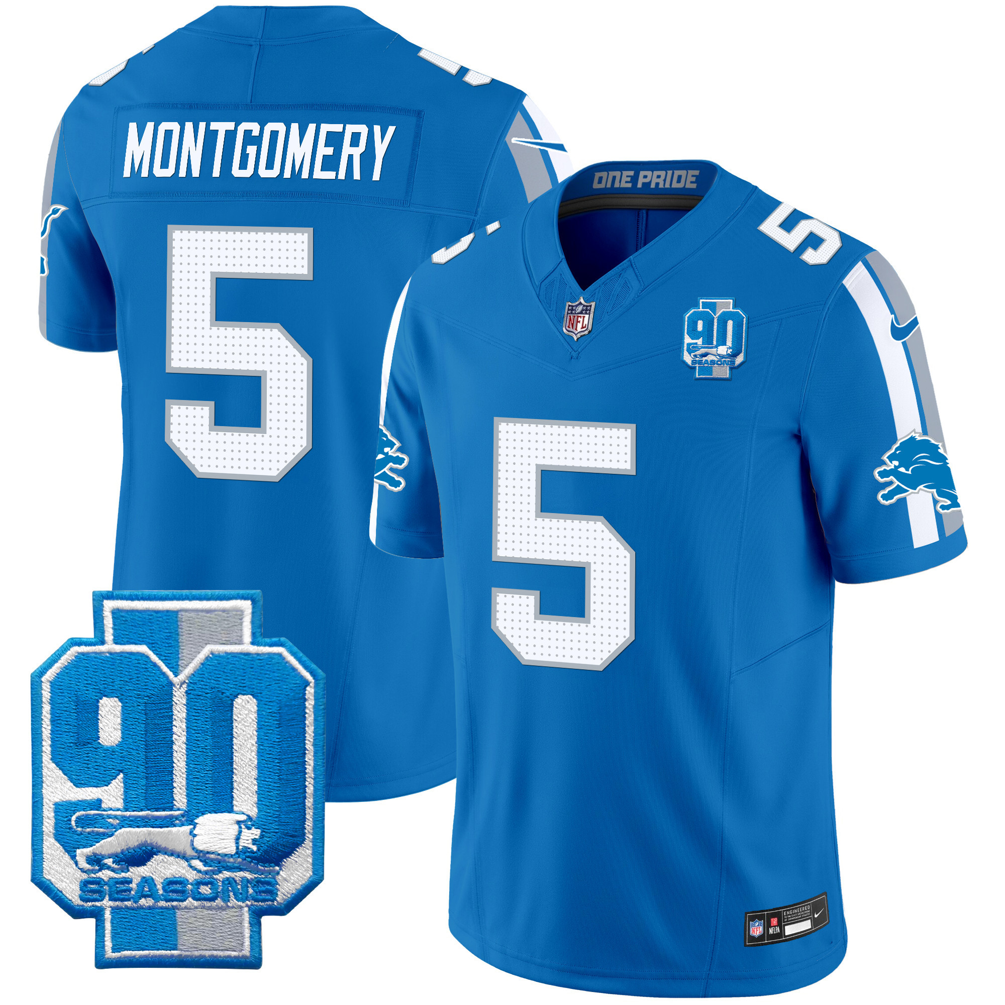 Men's Detroit Lions 90th Year Patch Vapor Limited Jersey - All Stitched - Image 18