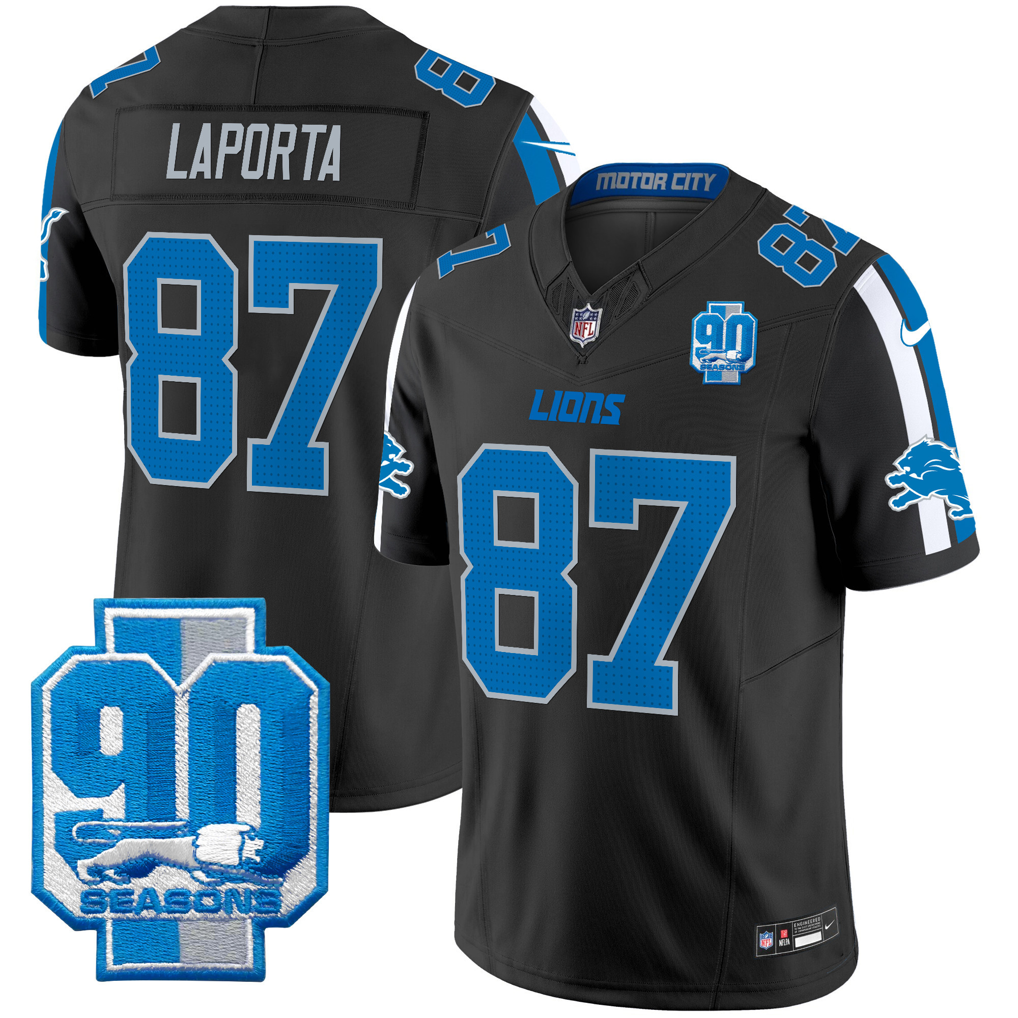 Men's Detroit Lions 90th Year Patch Vapor Limited Jersey - All Stitched - Image 6