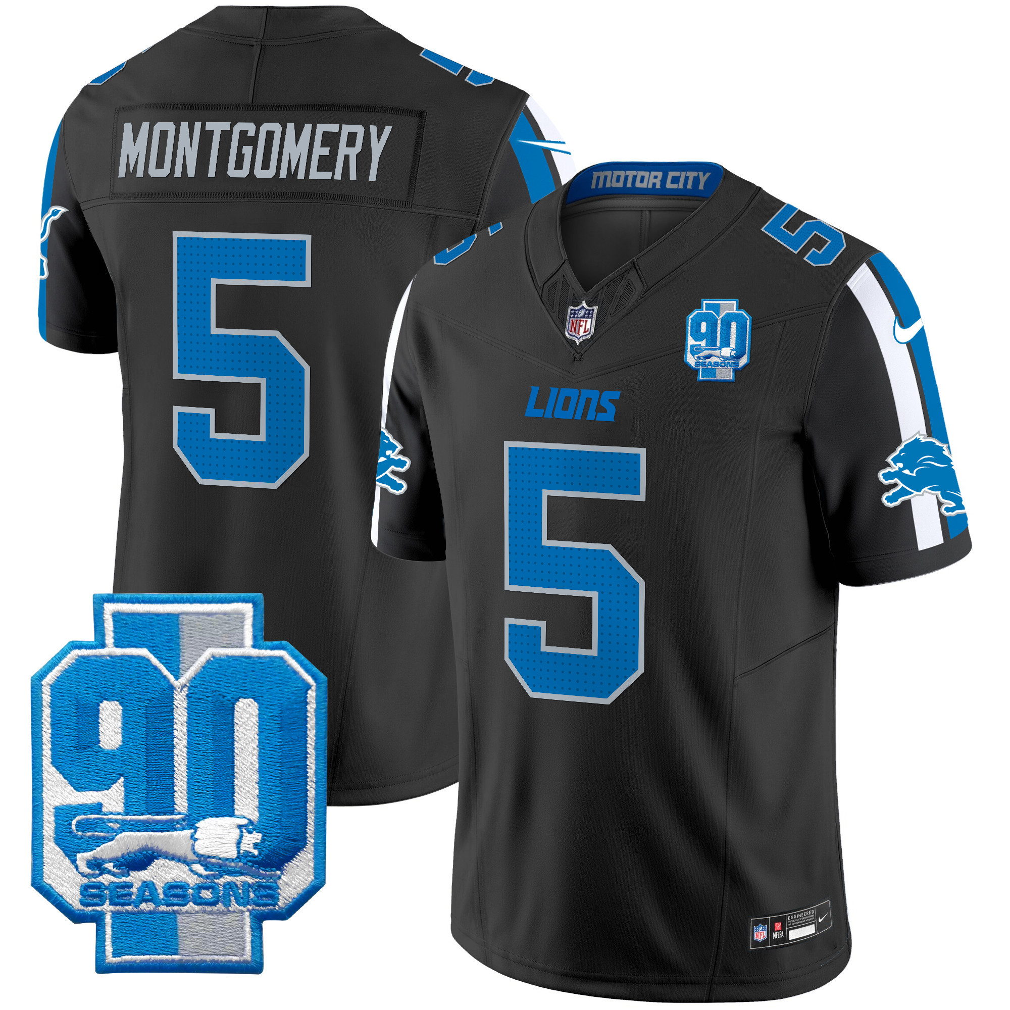 Men's Detroit Lions 90th Year Patch Vapor Limited Jersey - All Stitched - Image 4