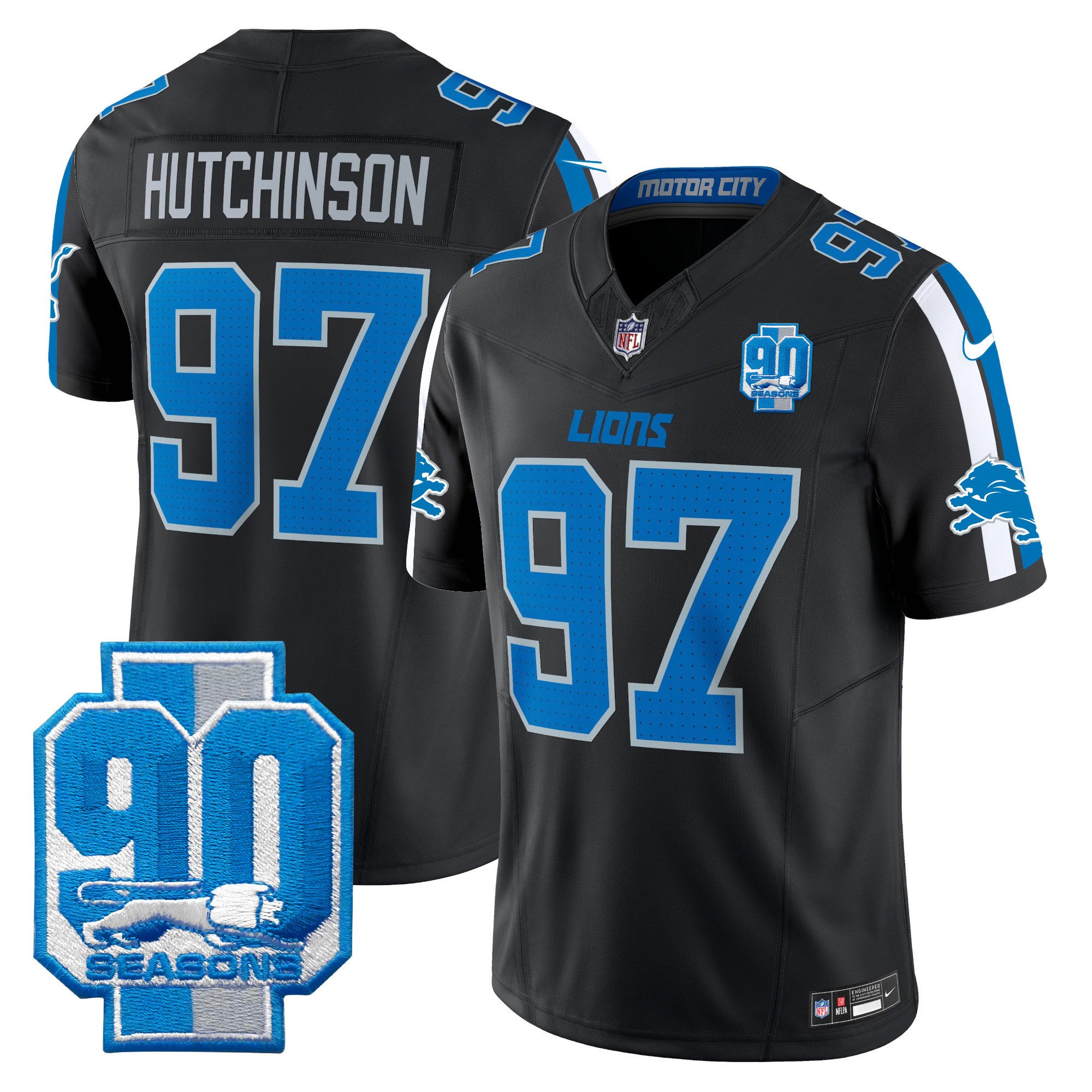 Men's Detroit Lions 90th Year Patch Vapor Limited Jersey - All Stitched