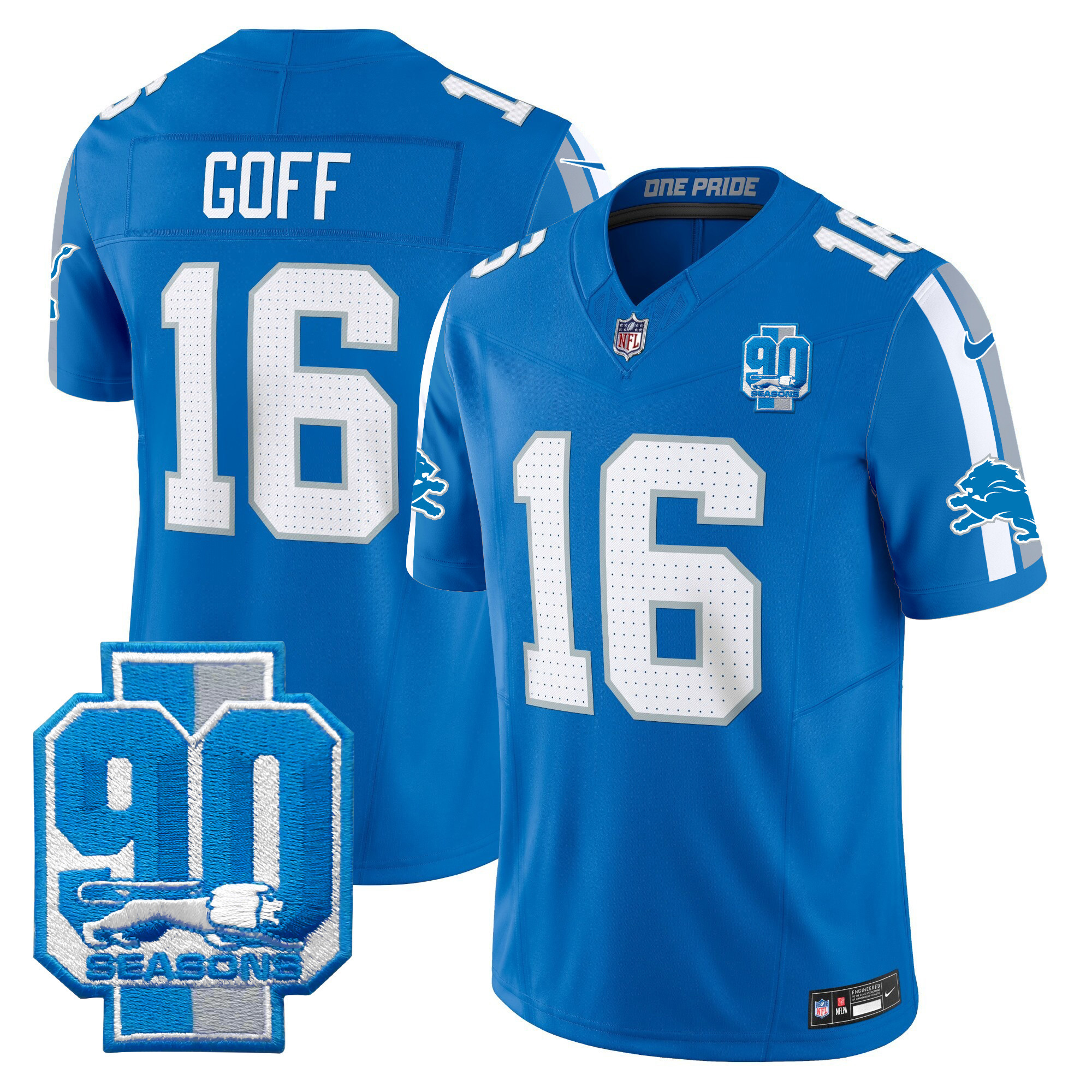 Men's Detroit Lions 90th Year Patch Vapor Limited Jersey - All Stitched - Image 16