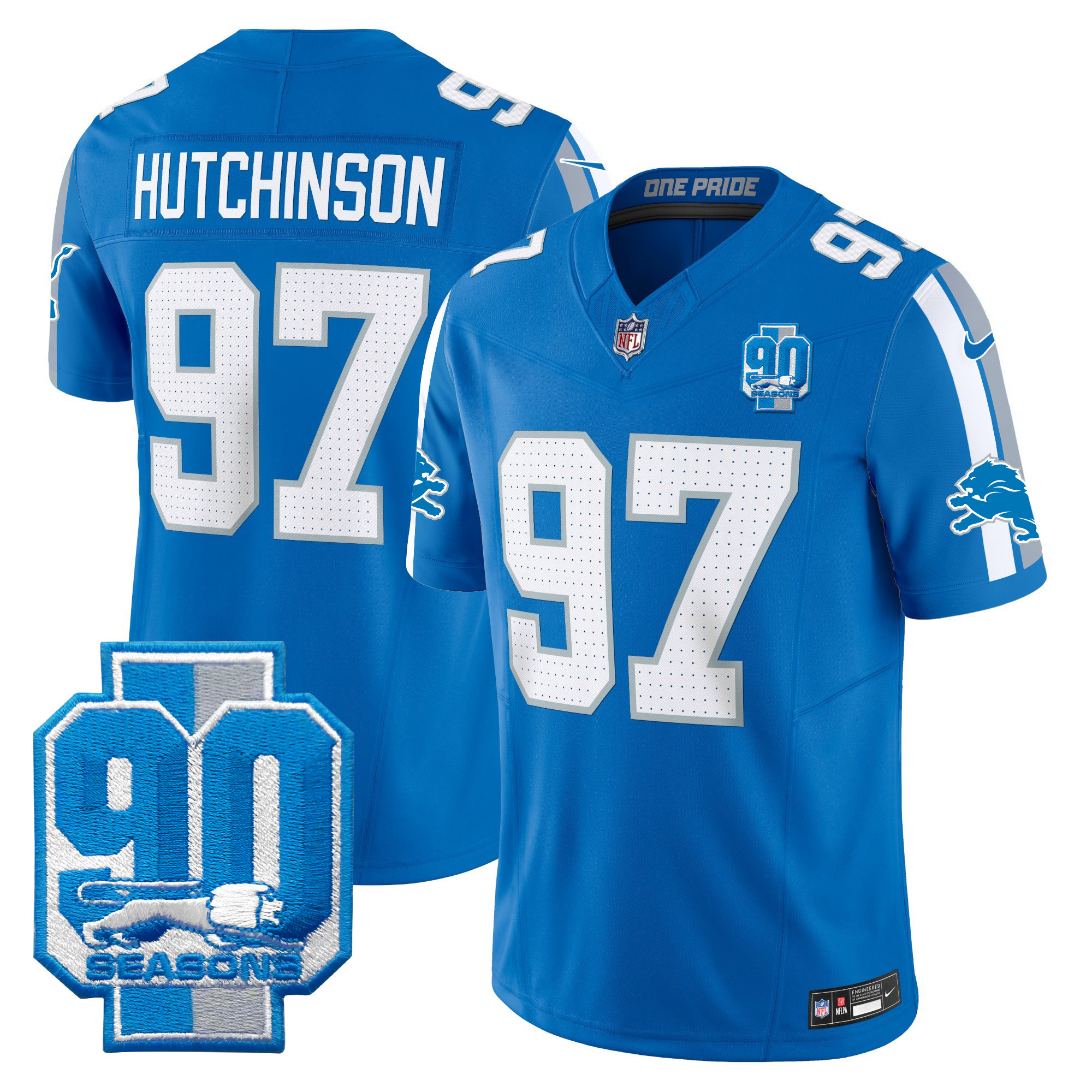 Men's Detroit Lions 90th Year Patch Vapor Limited Jersey - All Stitched - Image 15