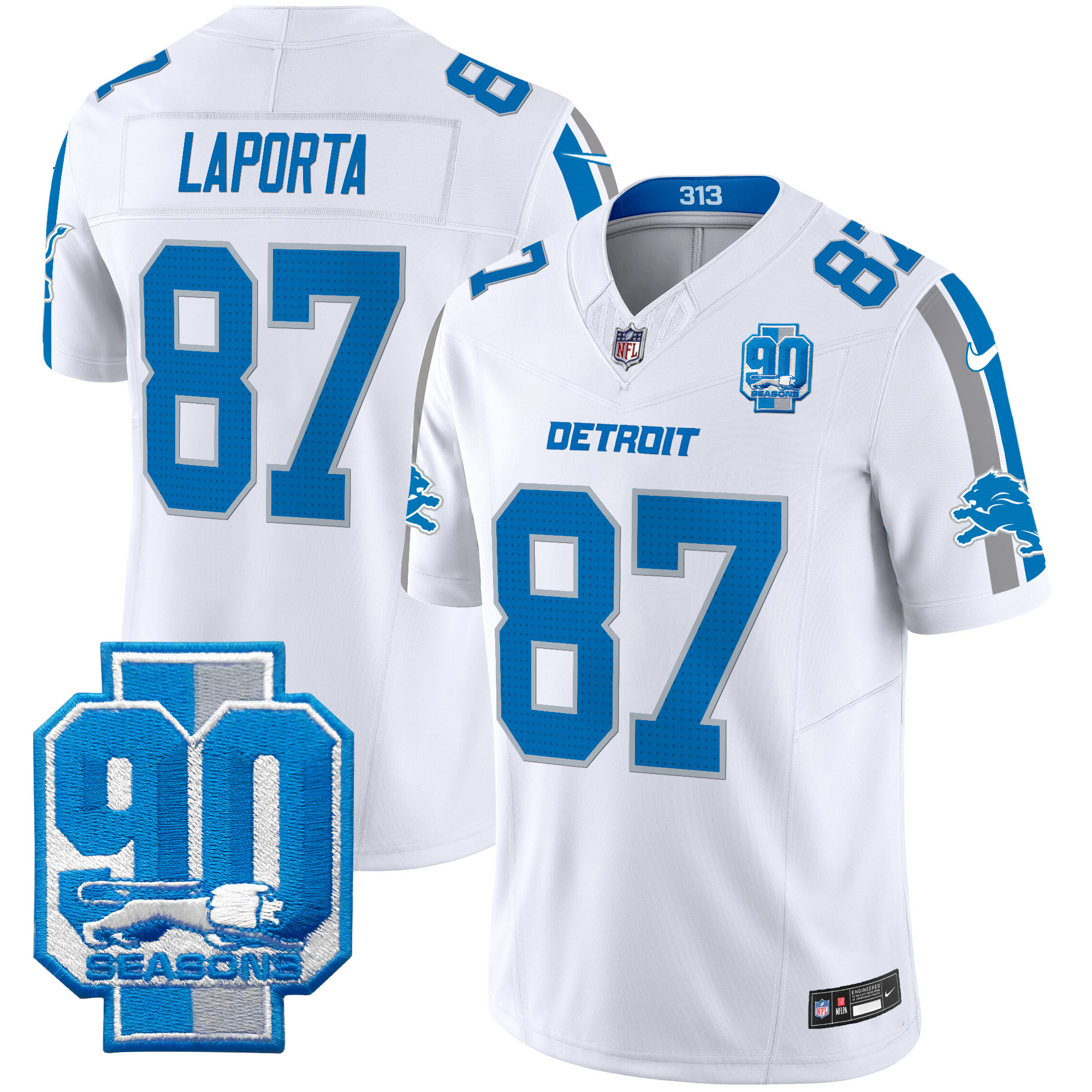 Men's Detroit Lions 90th Year Patch Vapor Limited Jersey - All Stitched - Image 13