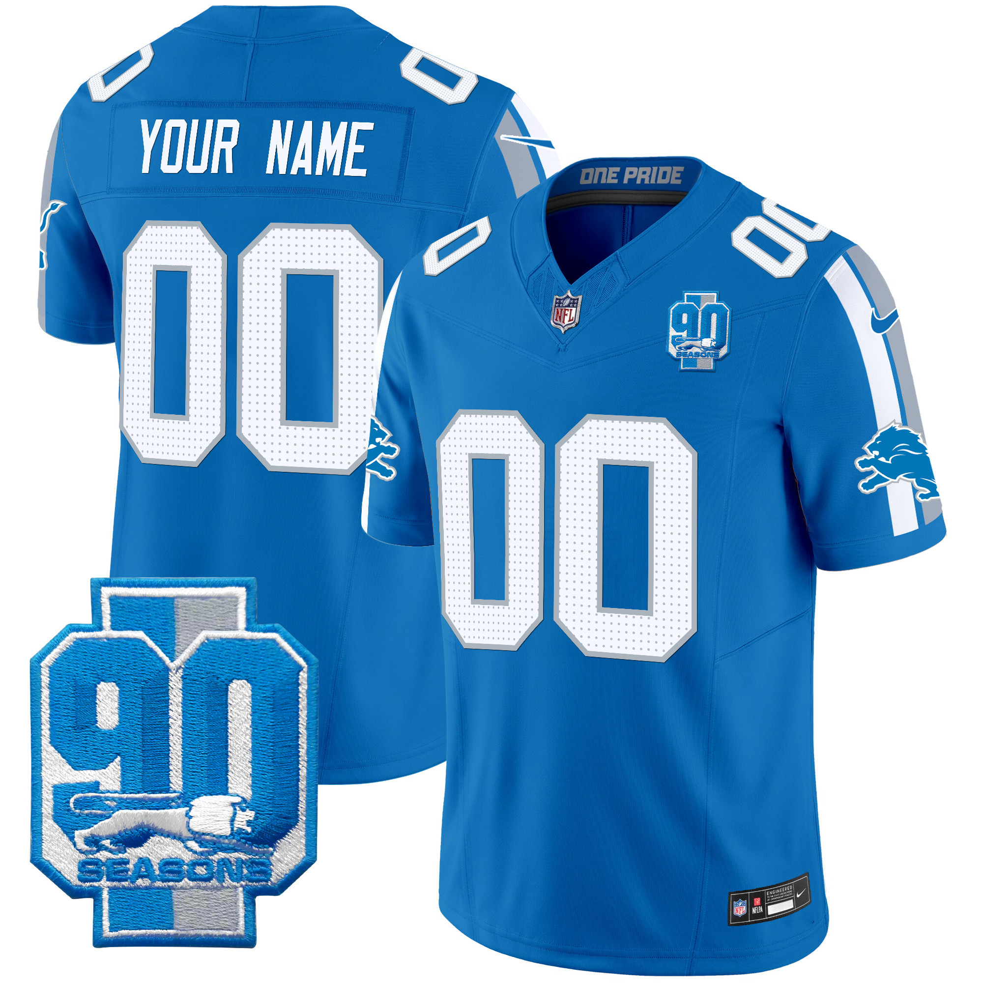 Detroit Lions 90th Year Patch Vapor Limited Custom Jersey - All Stitched - Image 3