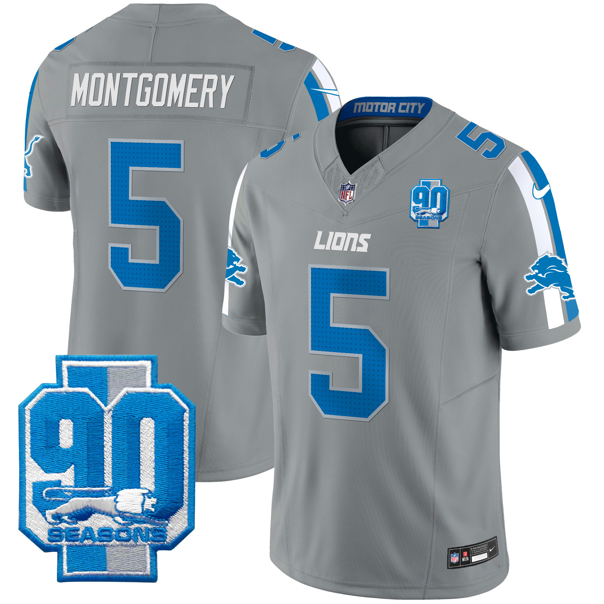 Men's Detroit Lions 90th Year Patch Vapor Limited Jersey - All Stitched - Image 25