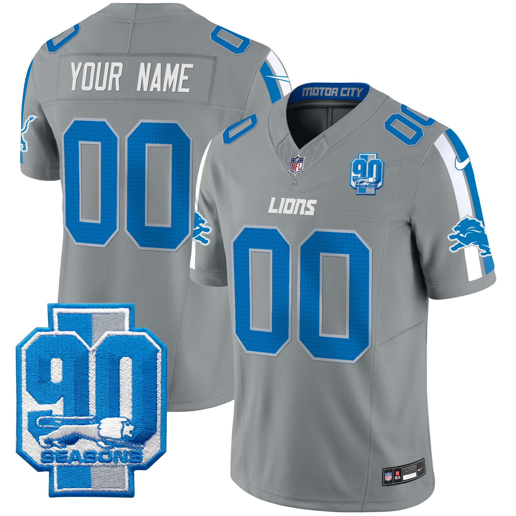 Detroit Lions 90th Year Patch Vapor Limited Custom Jersey - All Stitched - Image 4