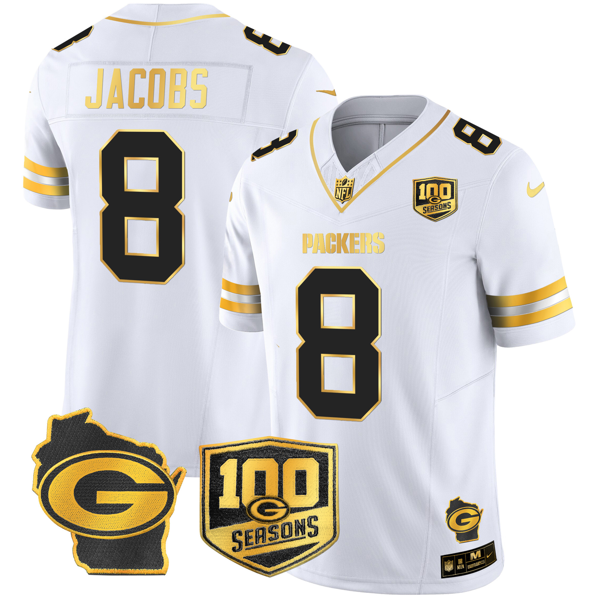 Men's Packers 100th Season & Home Patch Gold Vapor Limited Jersey – All Stitched - Image 23