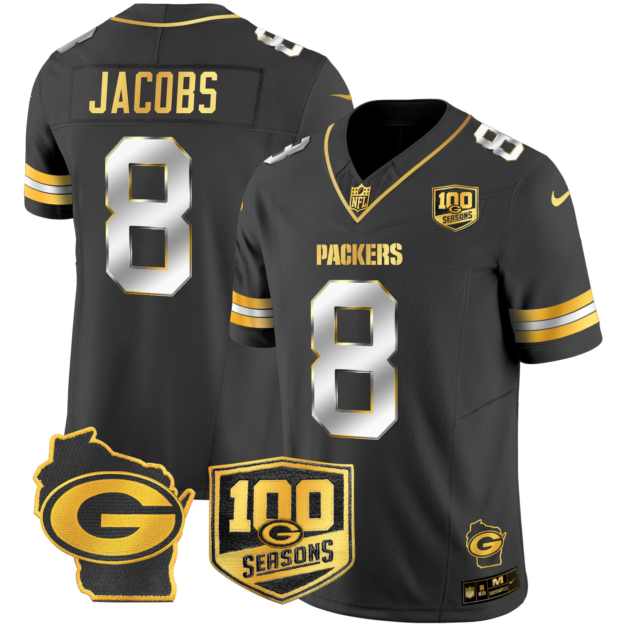 Men's Packers 100th Season & Home Patch Gold Vapor Limited Jersey – All Stitched - Image 9