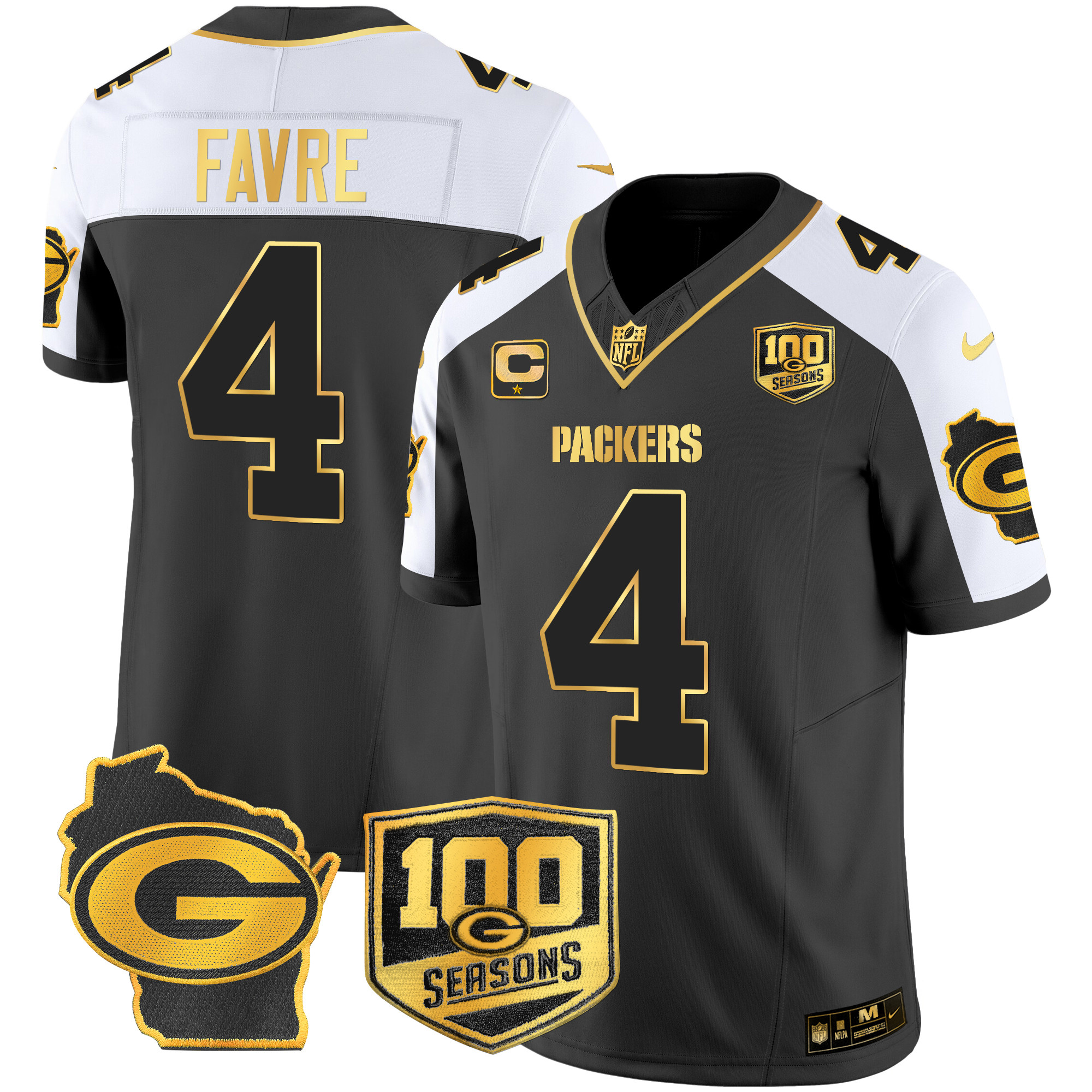 Men's Packers 100th Season & Home Patch Gold Vapor Limited Jersey – All Stitched - Image 6