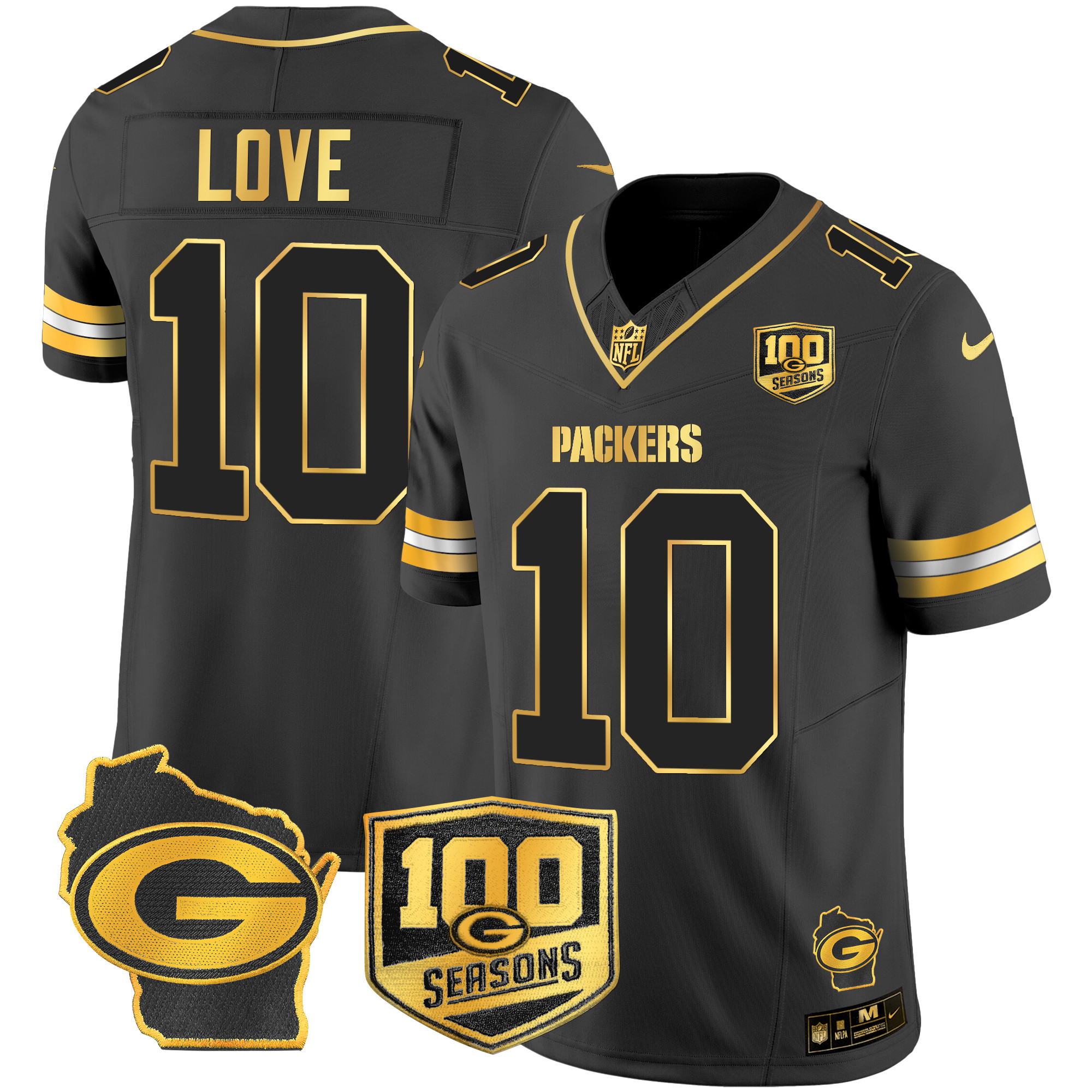 Men's Packers 100th Season & Home Patch Gold Vapor Limited Jersey – All Stitched - Image 15