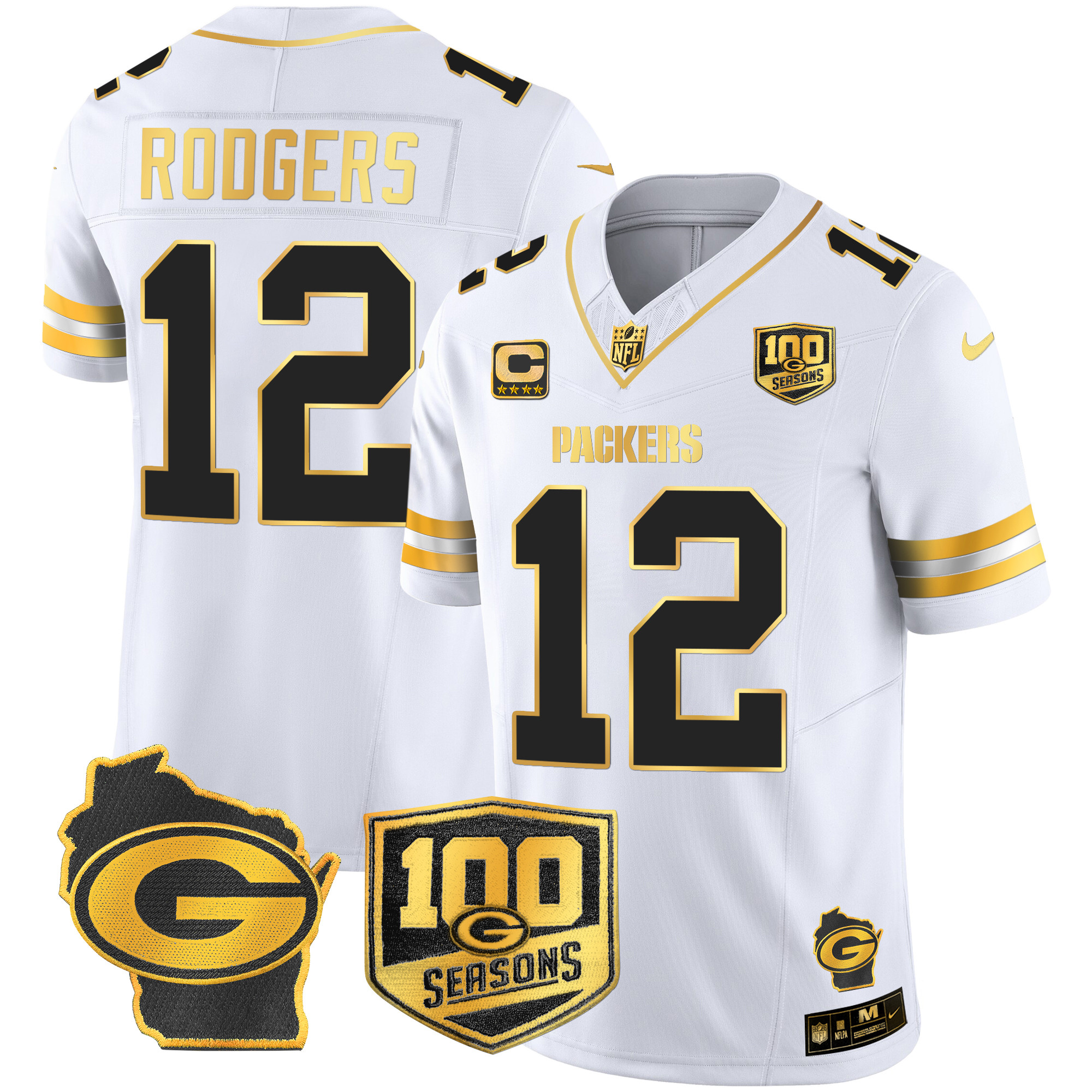 Men's Packers 100th Season & Home Patch Gold Vapor Limited Jersey – All Stitched - Image 26