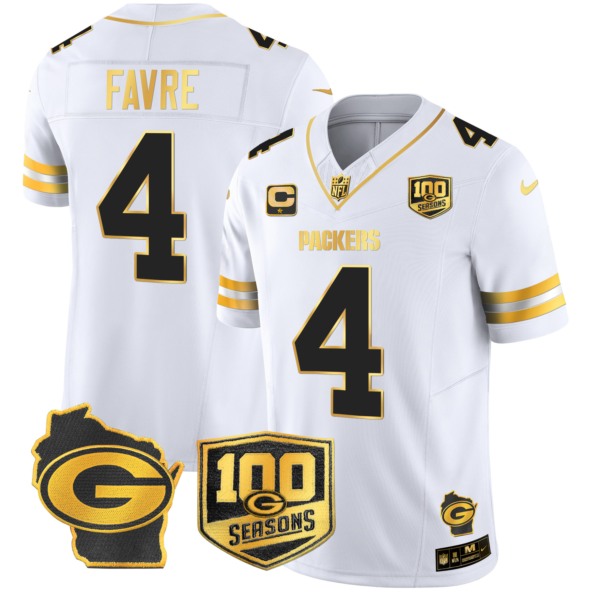 Men's Packers 100th Season & Home Patch Gold Vapor Limited Jersey – All Stitched - Image 27