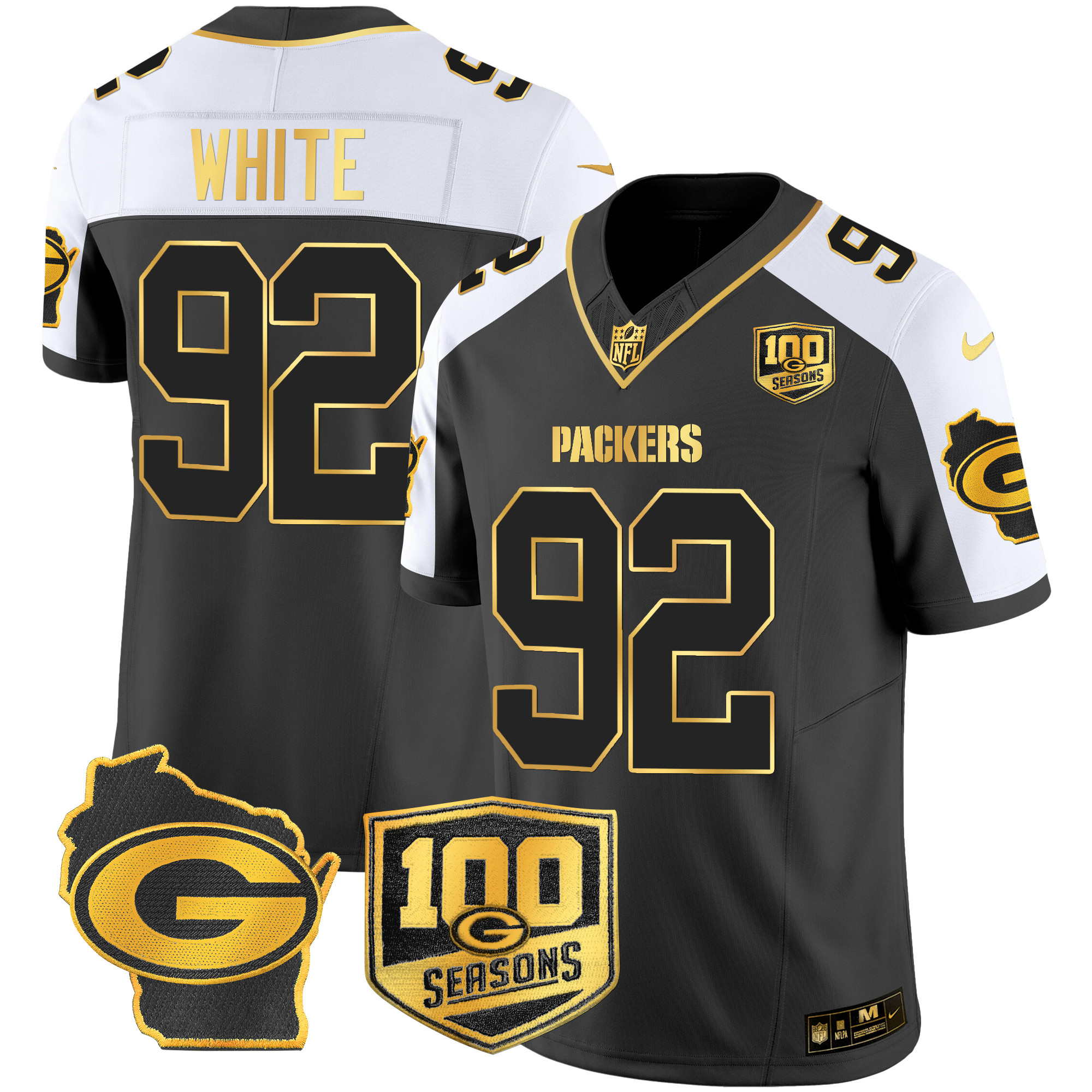 Men's Packers 100th Season & Home Patch Gold Vapor Limited Jersey – All Stitched - Image 7