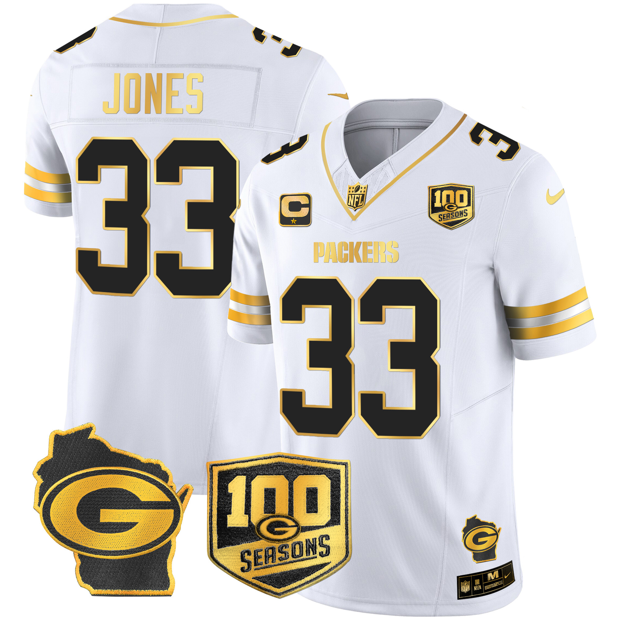 Men's Packers 100th Season & Home Patch Gold Vapor Limited Jersey – All Stitched - Image 25