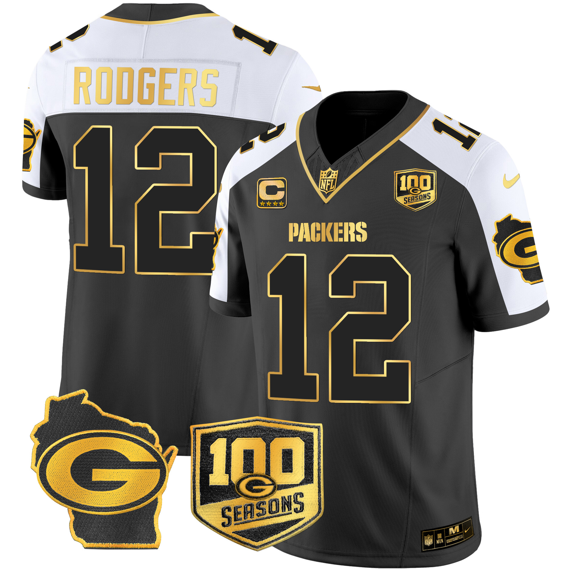 Men's Packers 100th Season & Home Patch Gold Vapor Limited Jersey – All Stitched - Image 5