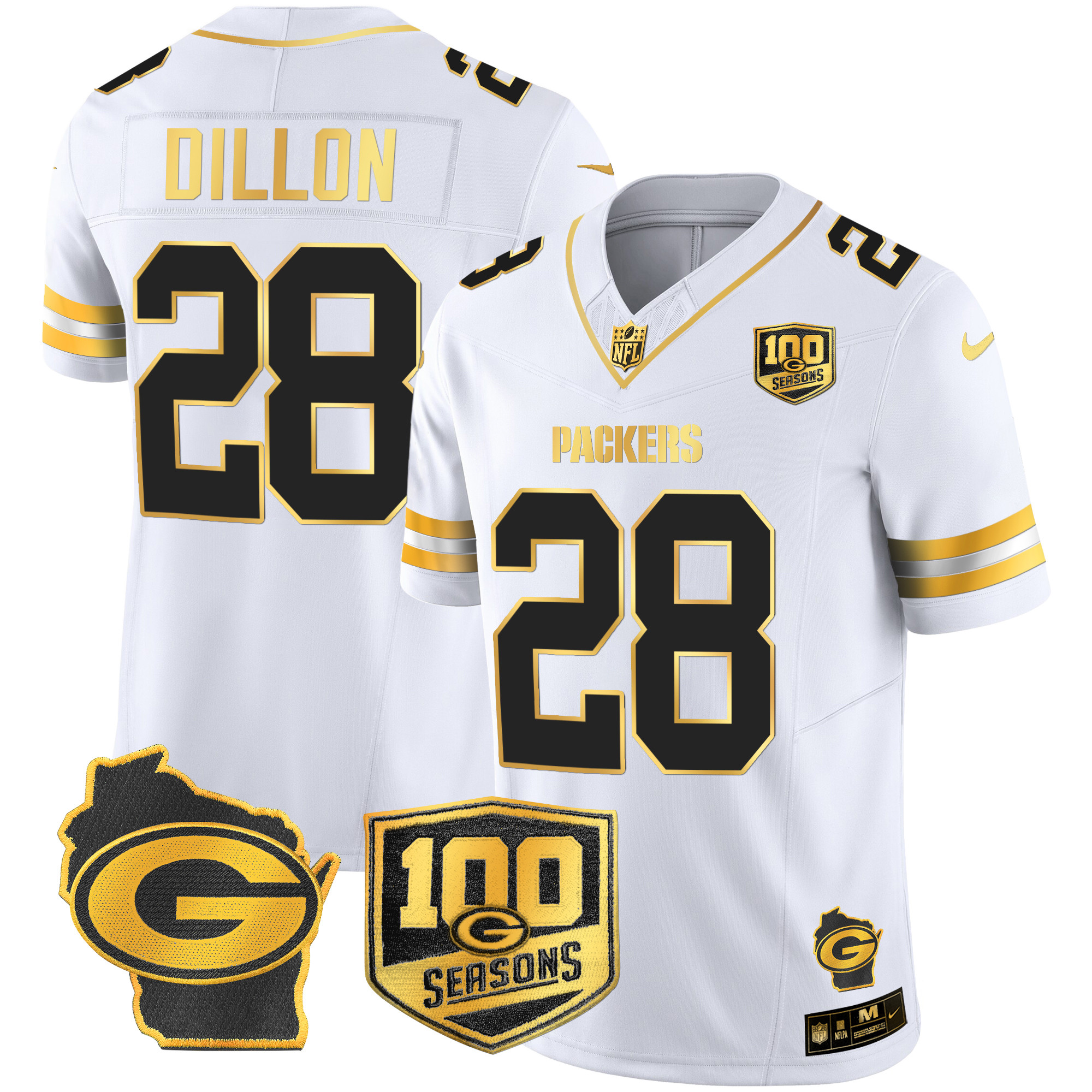 Men's Packers 100th Season & Home Patch Gold Vapor Limited Jersey – All Stitched - Image 24