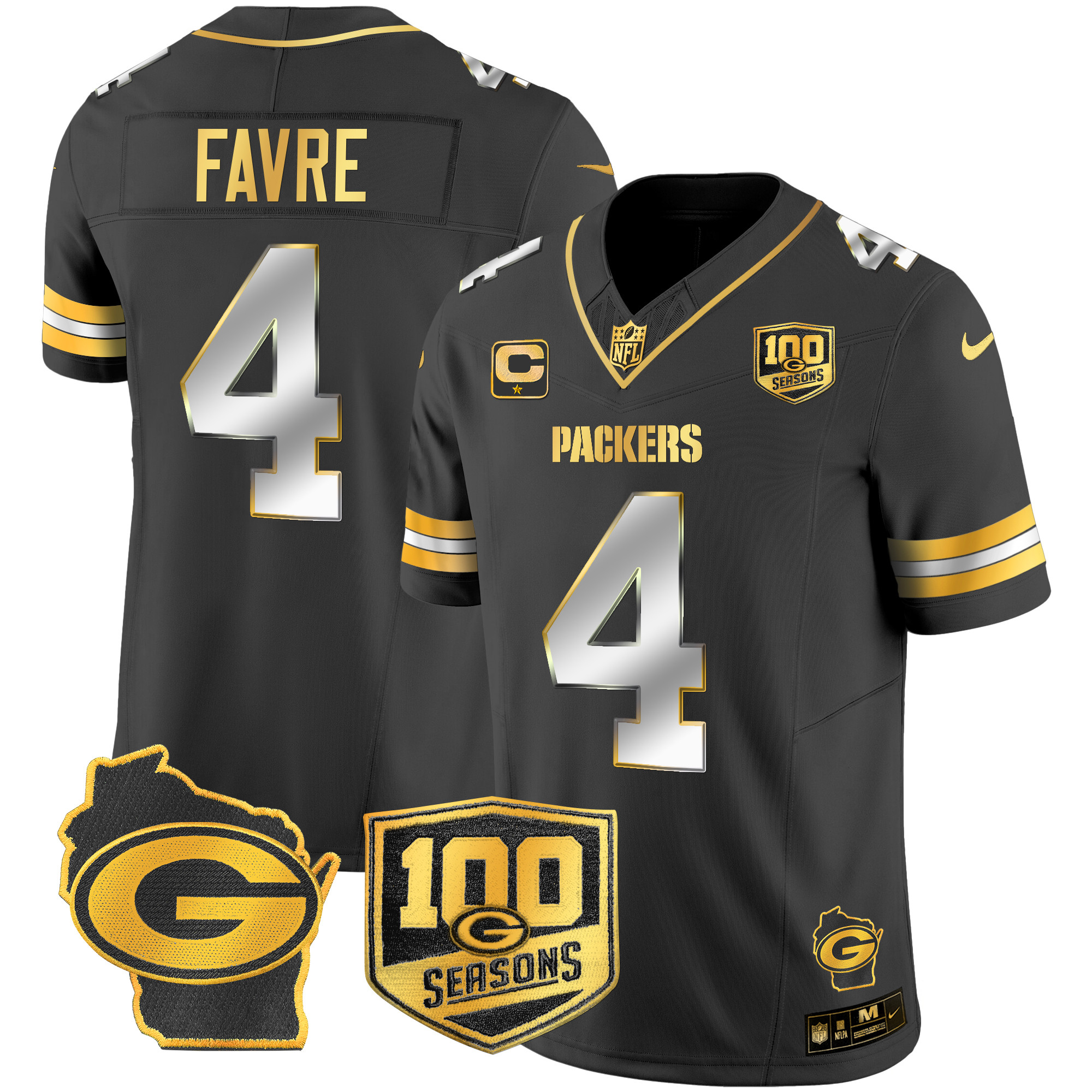 Men's Packers 100th Season & Home Patch Gold Vapor Limited Jersey – All Stitched - Image 13
