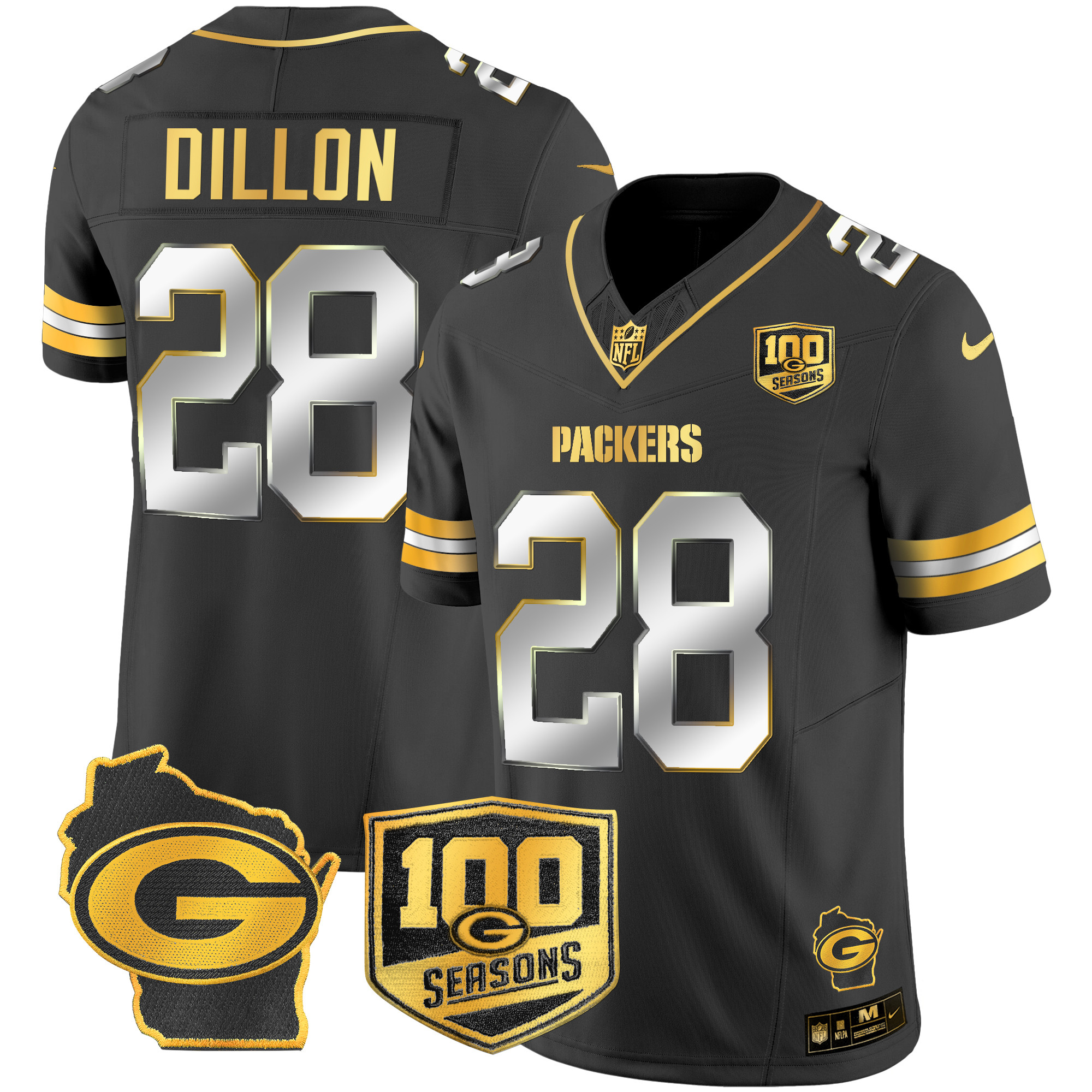 Men's Packers 100th Season & Home Patch Gold Vapor Limited Jersey – All Stitched - Image 10