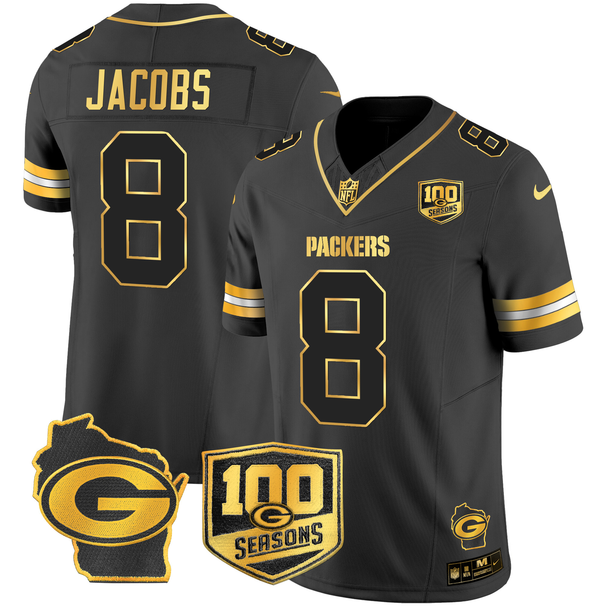 Men's Packers 100th Season & Home Patch Gold Vapor Limited Jersey – All Stitched - Image 16