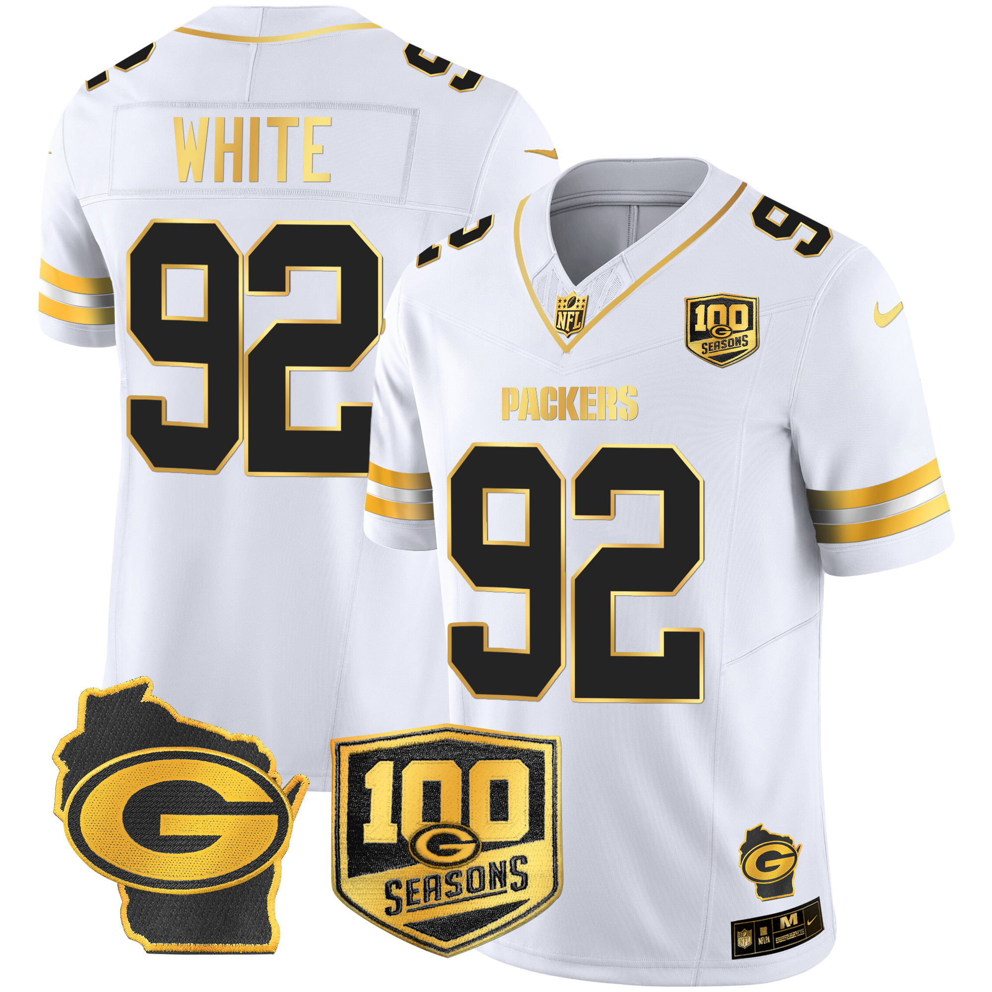 Men's Packers 100th Season & Home Patch Gold Vapor Limited Jersey – All Stitched - Image 28