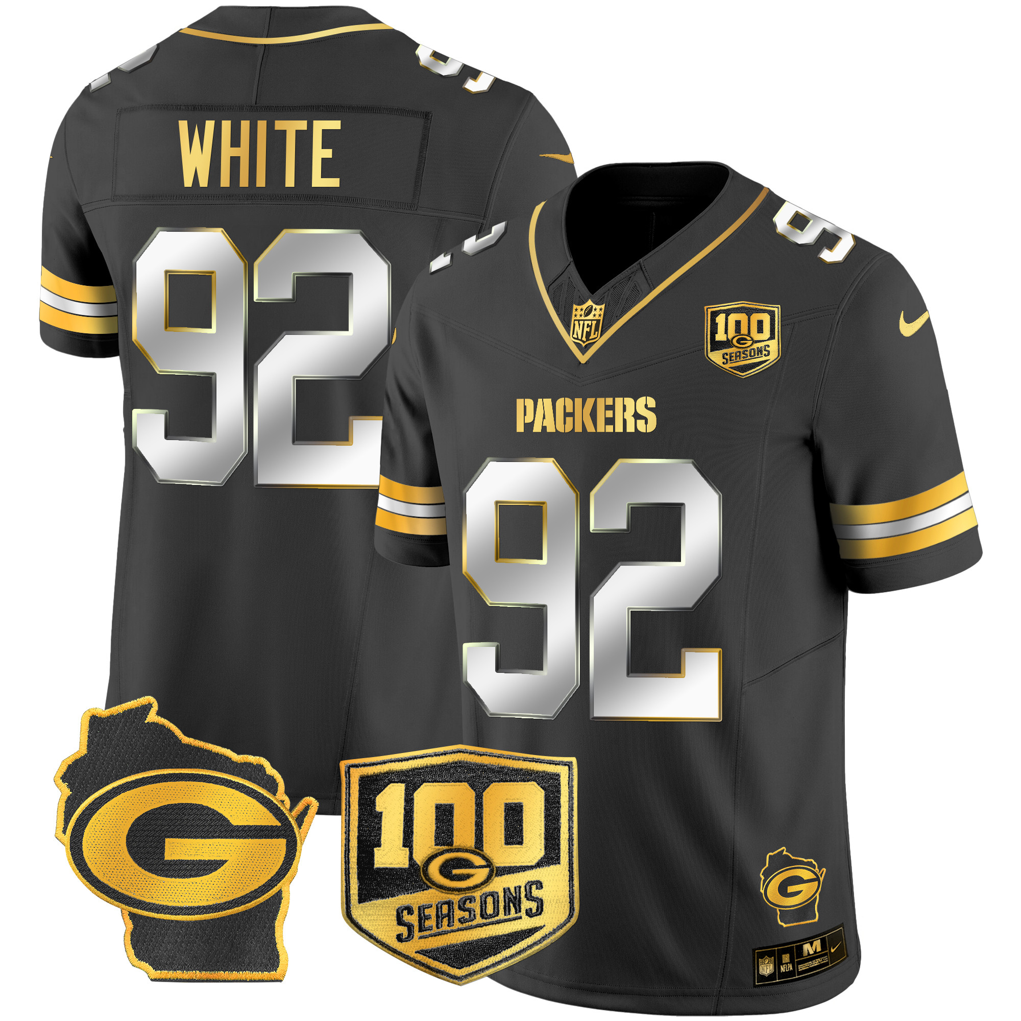 Men's Packers 100th Season & Home Patch Gold Vapor Limited Jersey – All Stitched - Image 14
