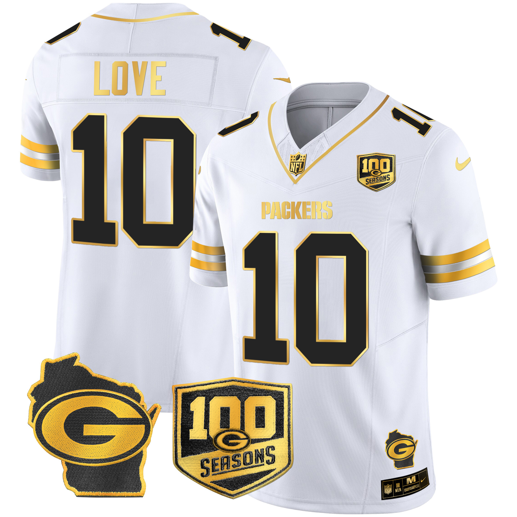 Men's Packers 100th Season & Home Patch Gold Vapor Limited Jersey – All Stitched - Image 22