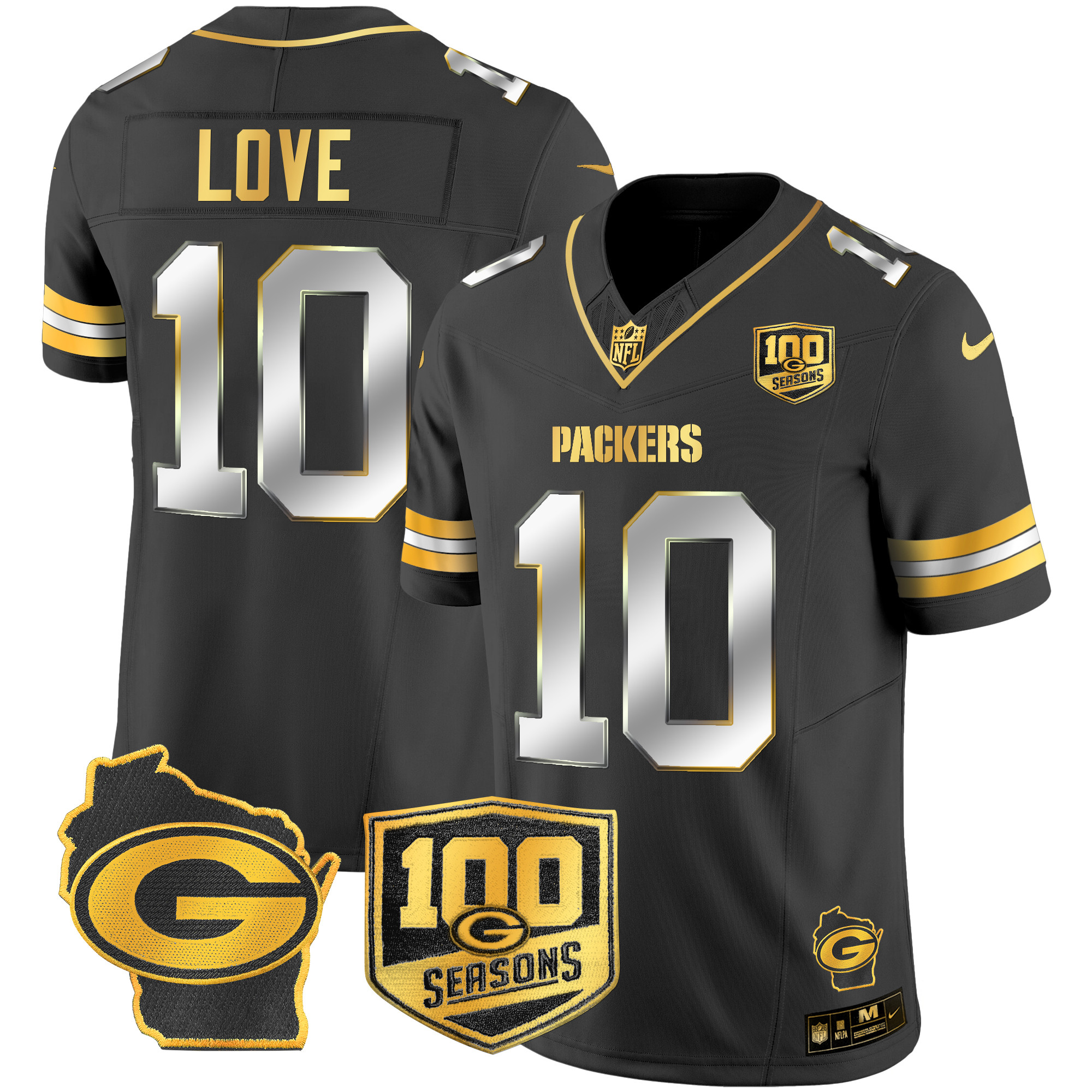 Men's Packers 100th Season & Home Patch Gold Vapor Limited Jersey – All Stitched - Image 8