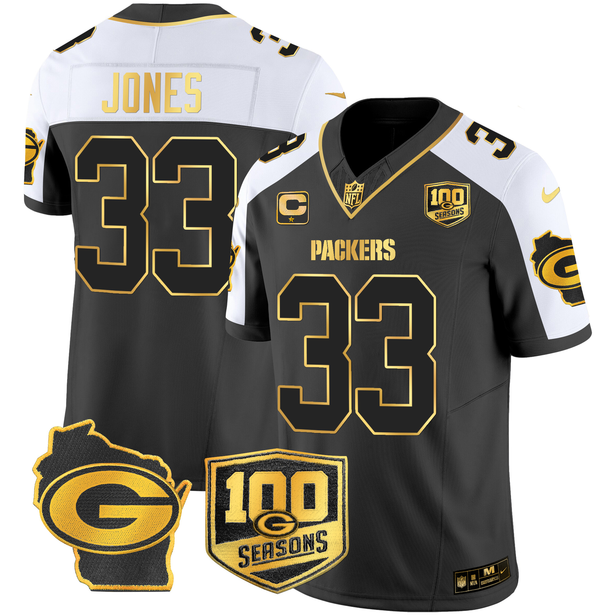 Men's Packers 100th Season & Home Patch Gold Vapor Limited Jersey – All Stitched - Image 4