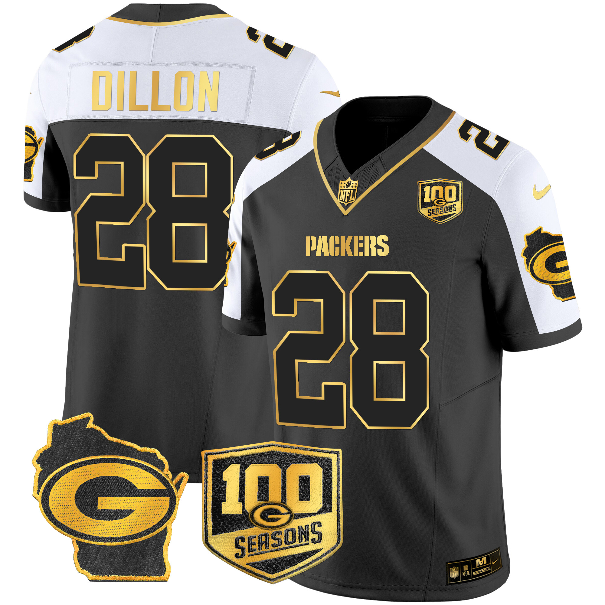 Men's Packers 100th Season & Home Patch Gold Vapor Limited Jersey – All Stitched - Image 3