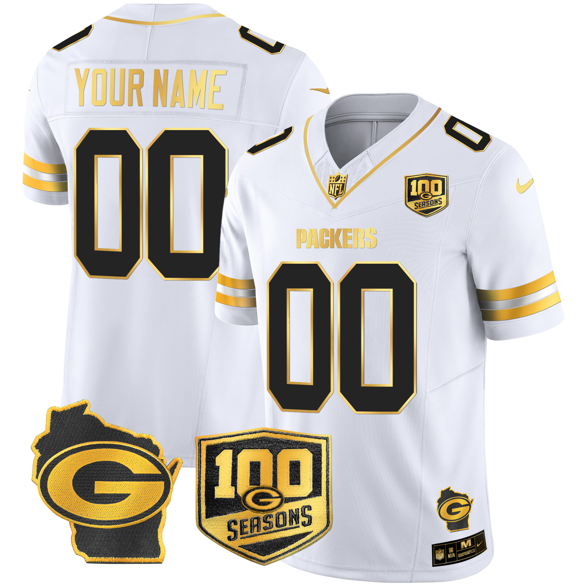 Packers 100th Season & Home Patch Gold Vapor Limited Custom Jersey – All Stitched - Image 4