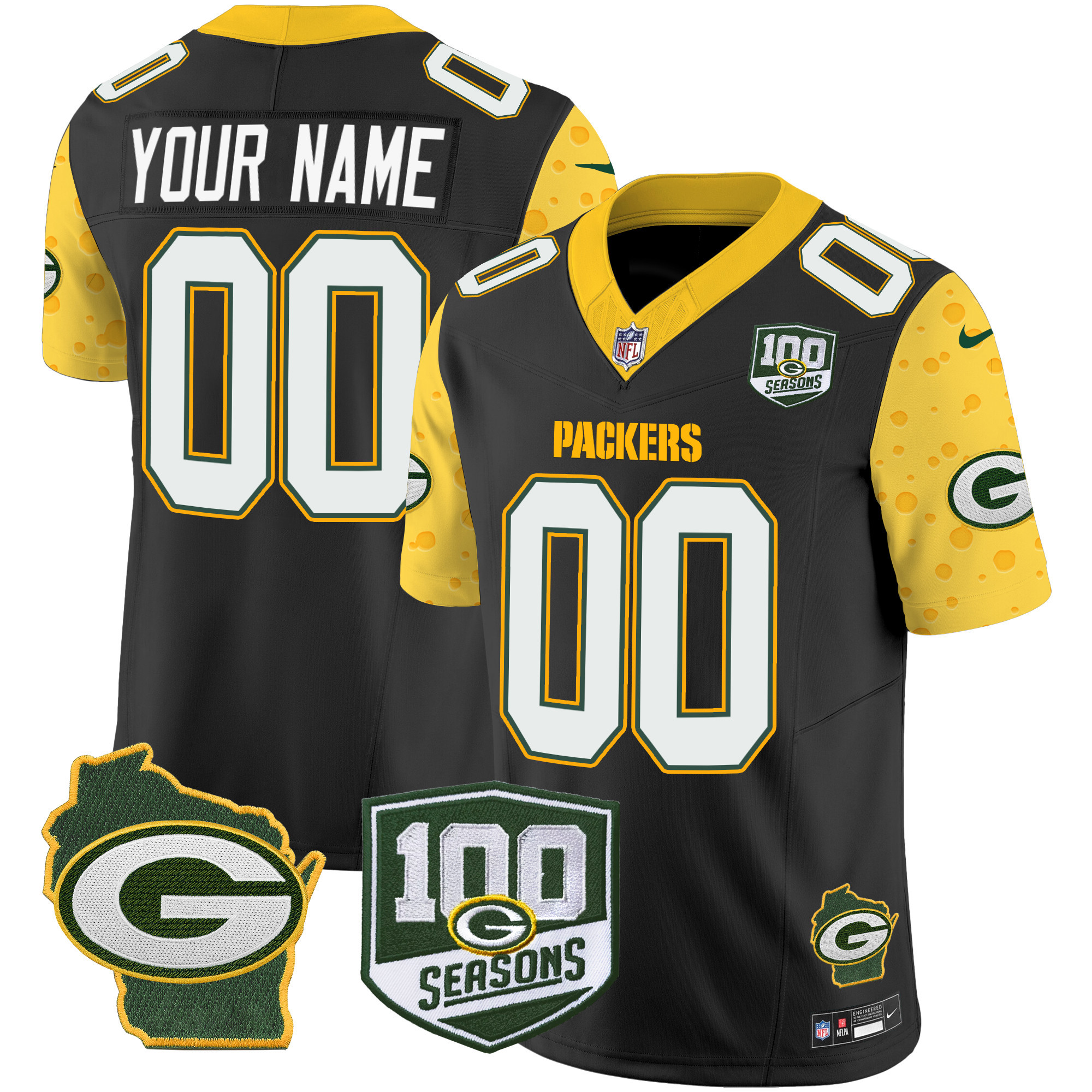 Packers 100th Season & Home Patch Cheese Vapor Limited Custom Jersey – All Stitched - Image 3