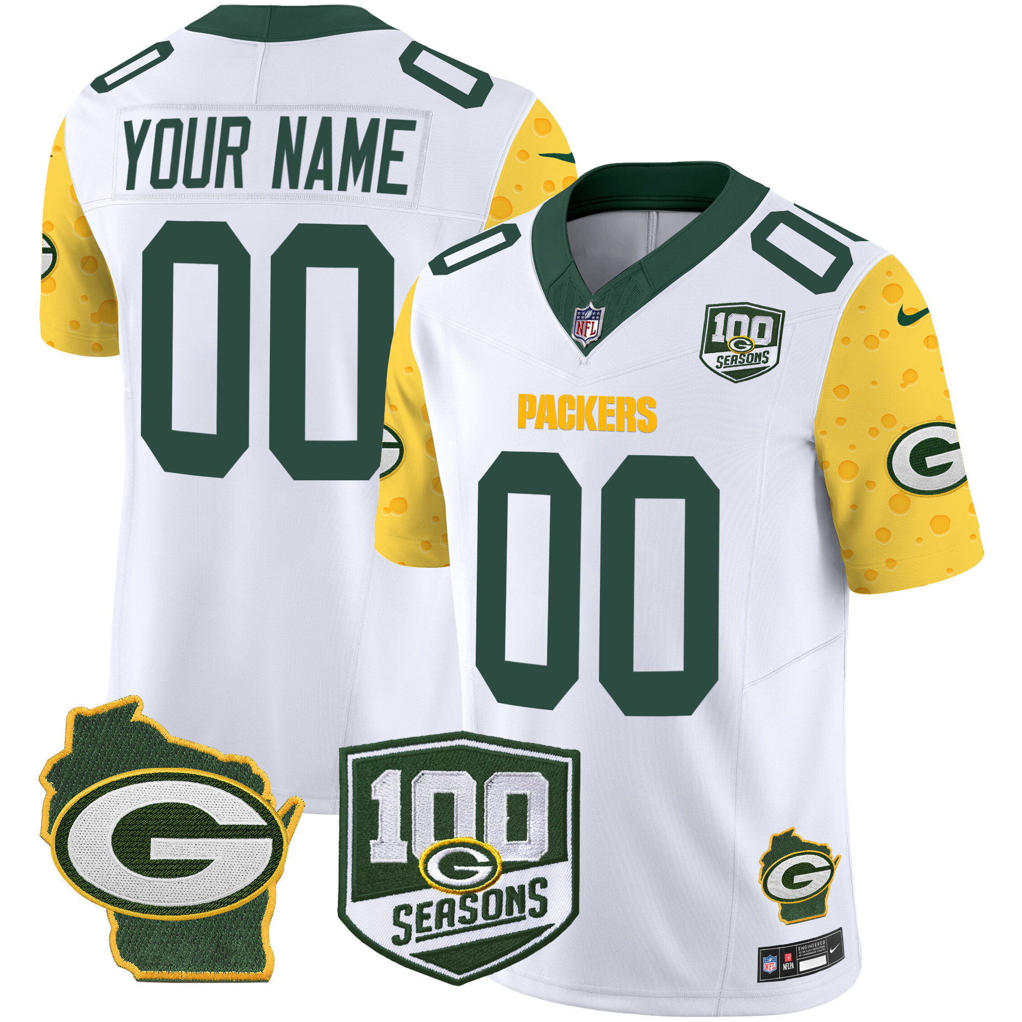 Packers 100th Season & Home Patch Cheese Vapor Limited Custom Jersey – All Stitched - Image 2