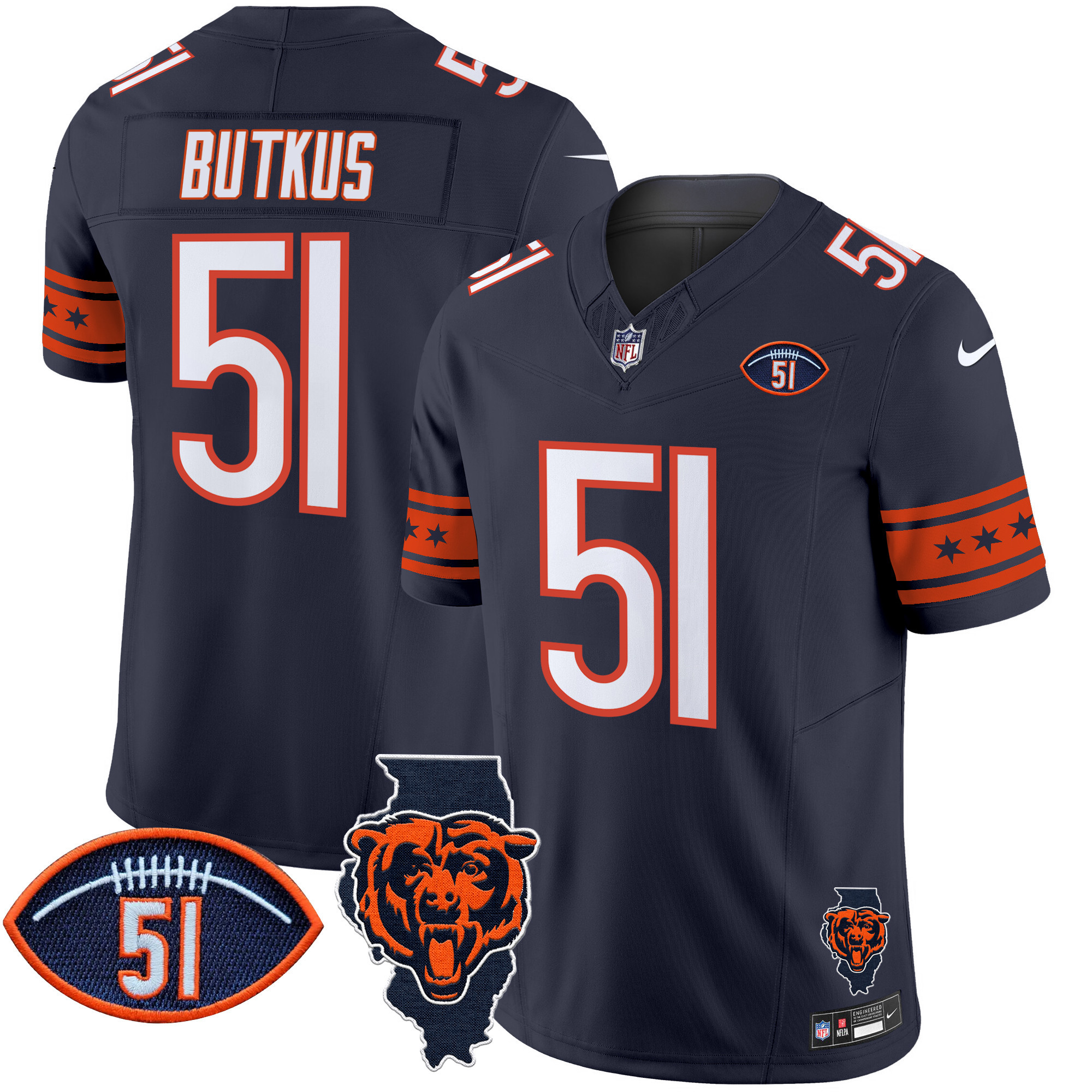 Men's Bears Illinois & Dick Butkus Patch Vapor Limited Jersey - All Stitched - Image 3