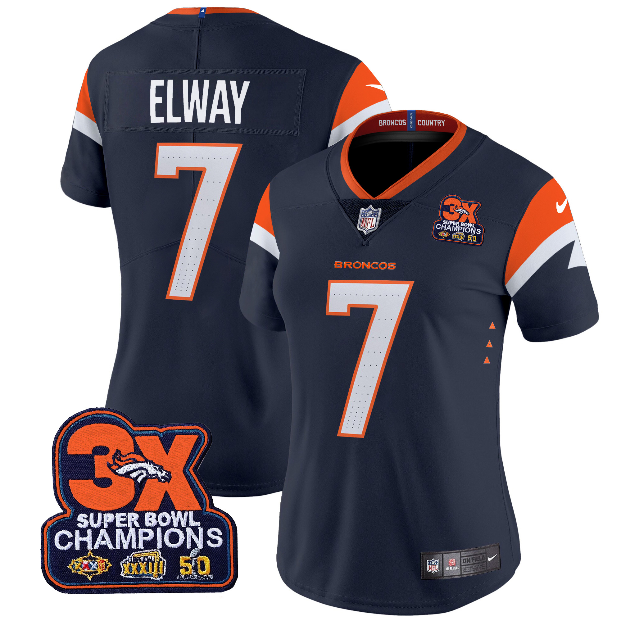 Women's Denver Broncos 3-Time Champions Patch Vapor Limited Jersey - All Stitched - Image 20