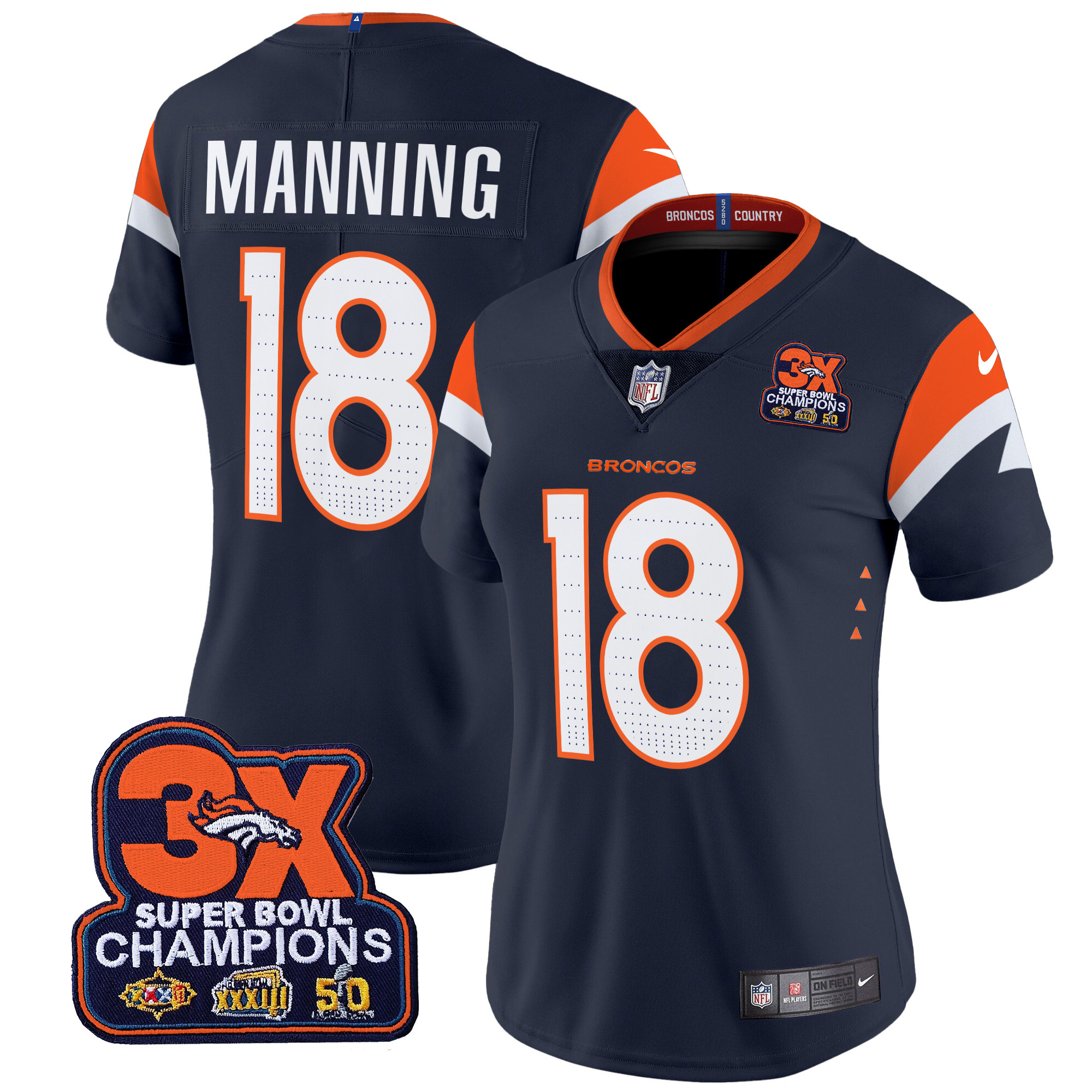 Women's Denver Broncos 3-Time Champions Patch Vapor Limited Jersey - All Stitched - Image 19