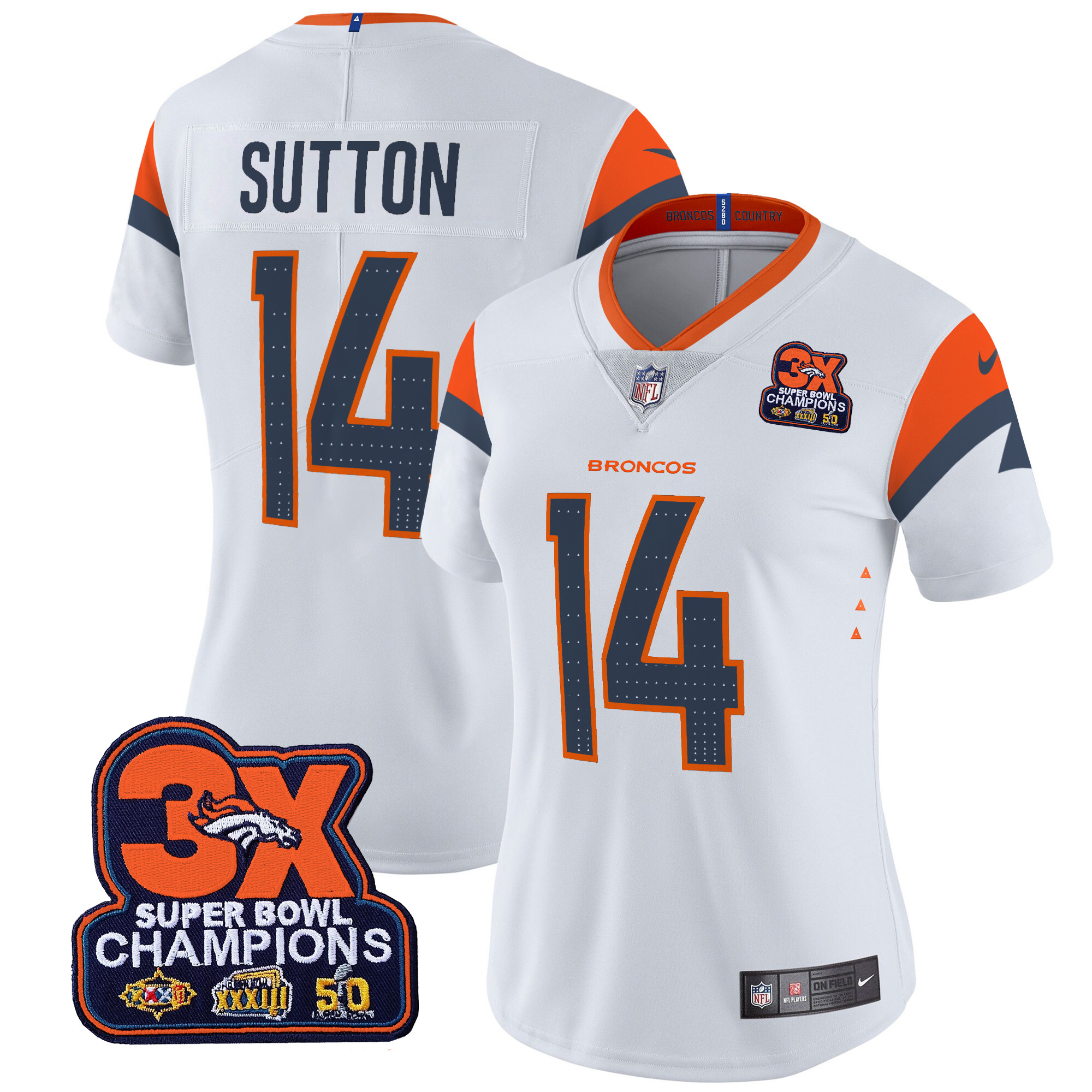 Women's Denver Broncos 3-Time Champions Patch Vapor Limited Jersey - All Stitched - Image 10