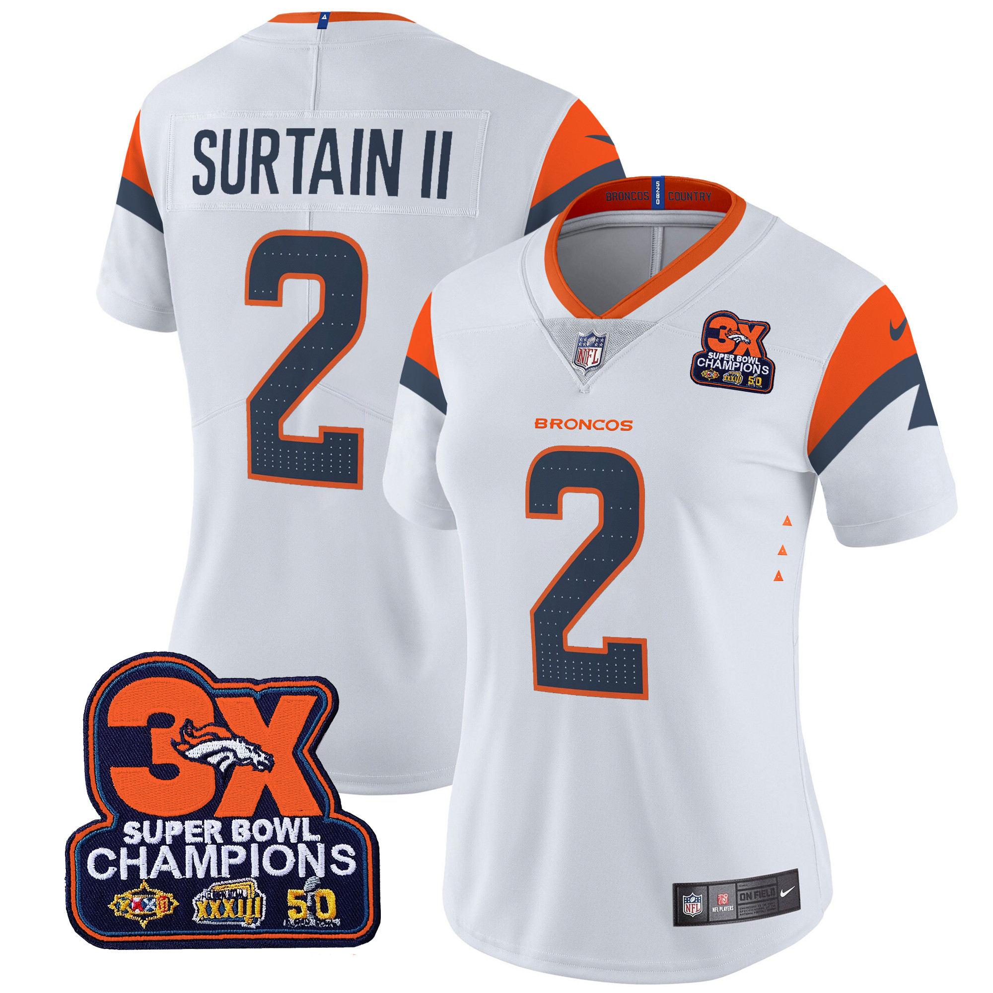 Women's Denver Broncos 3-Time Champions Patch Vapor Limited Jersey - All Stitched - Image 9